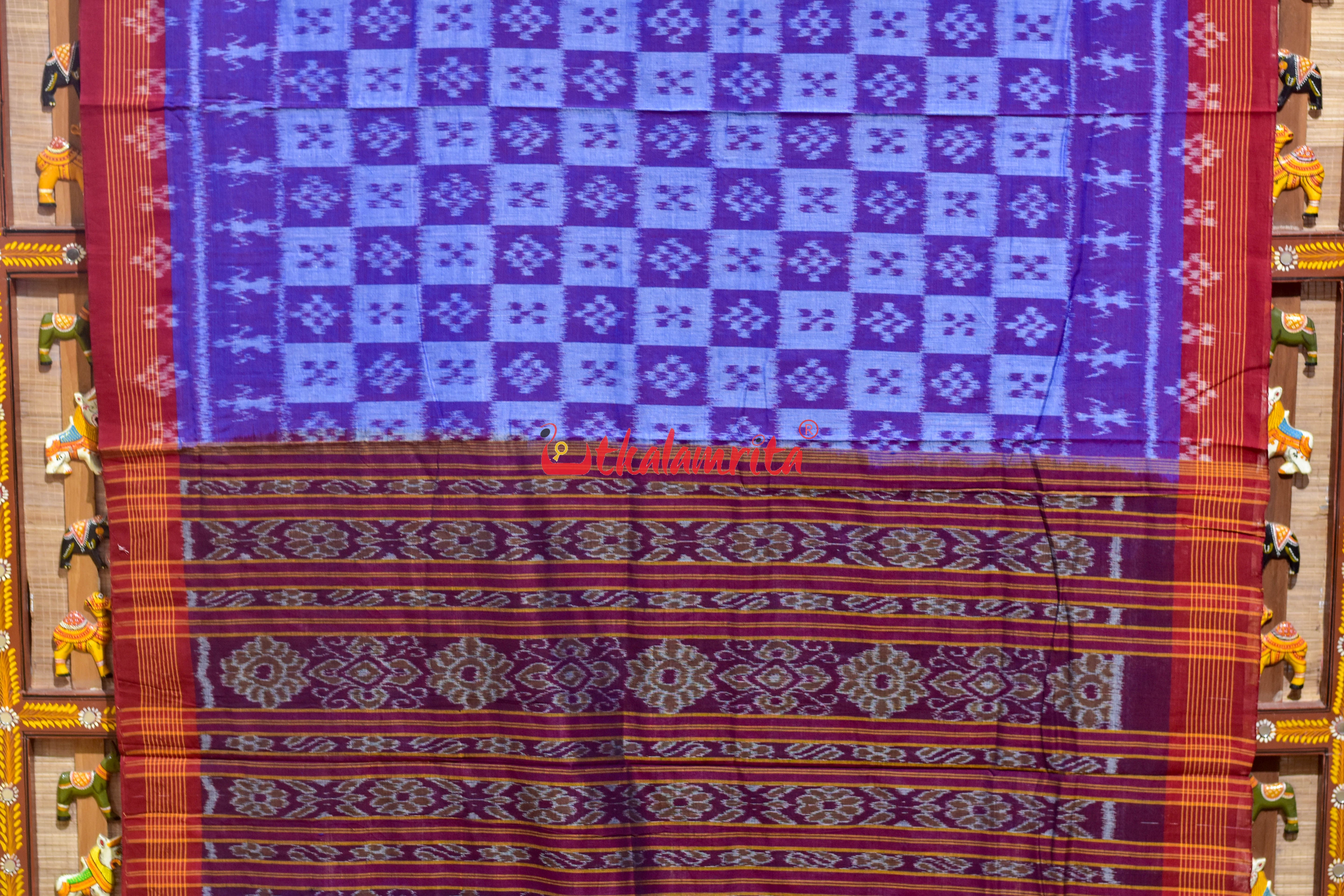 Teal Blue Body Pasapali Khandua Cotton Saree