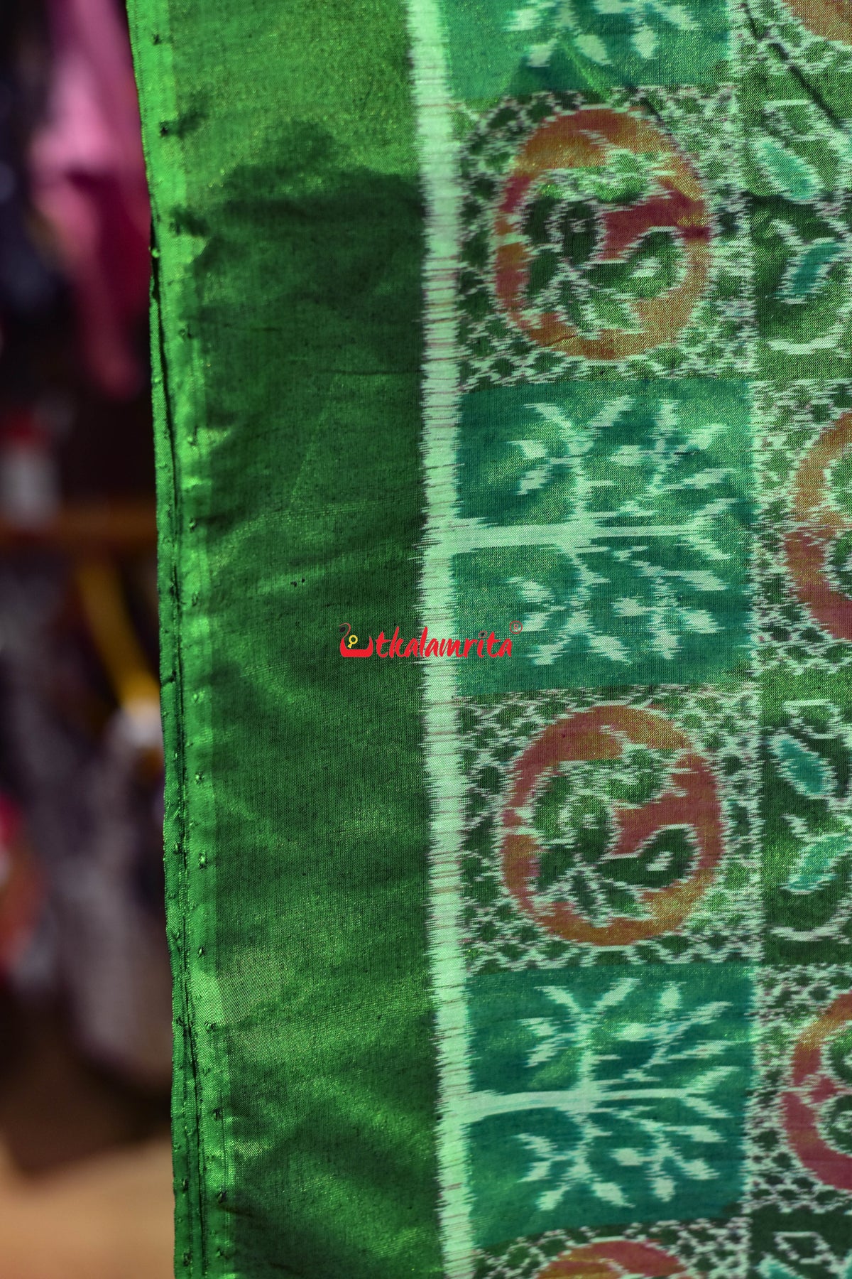 Bright Green Tree Peacock Sambalpuri Cotton (Fabric)