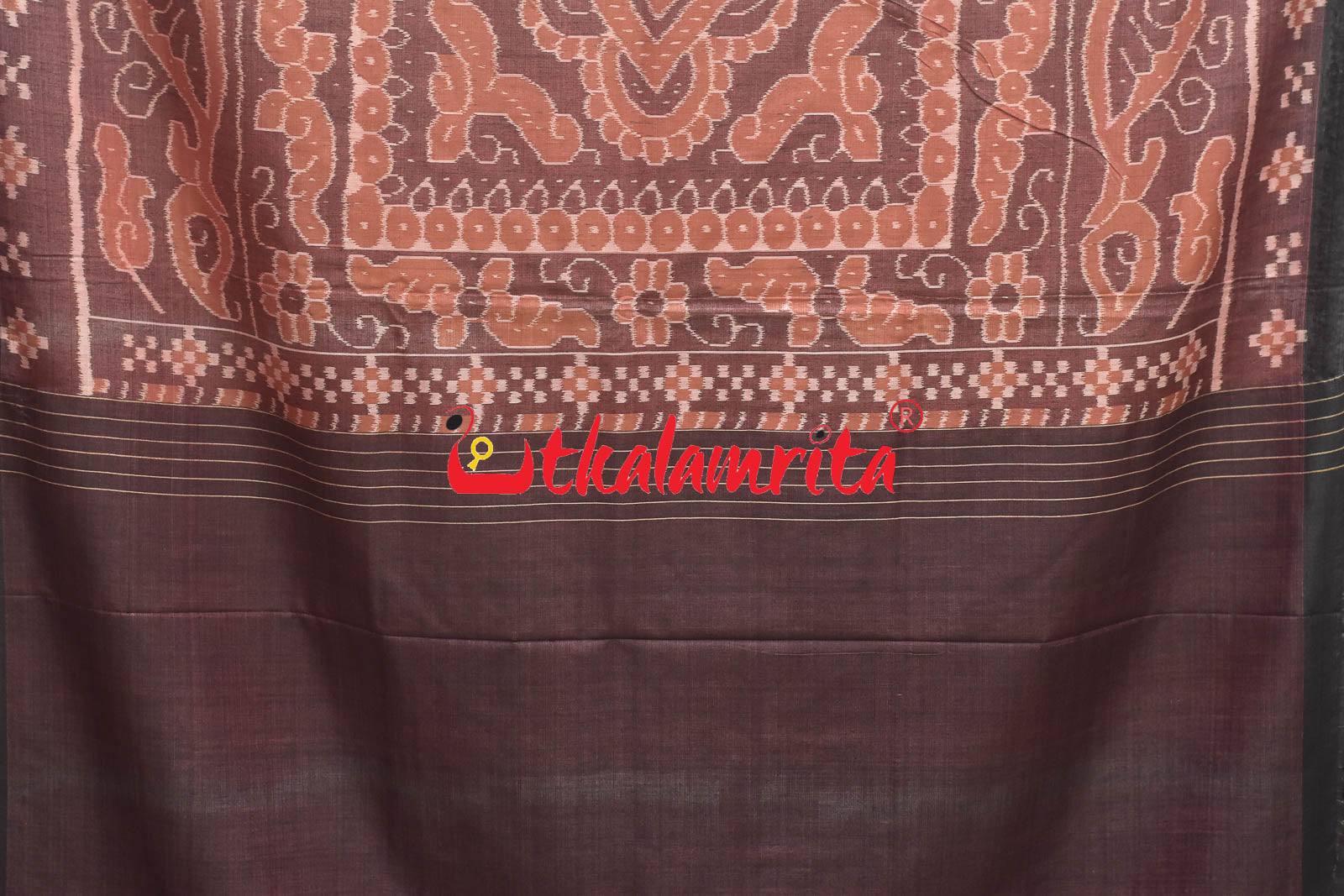 Peach Black Fine Gopalpur Tussar Saree