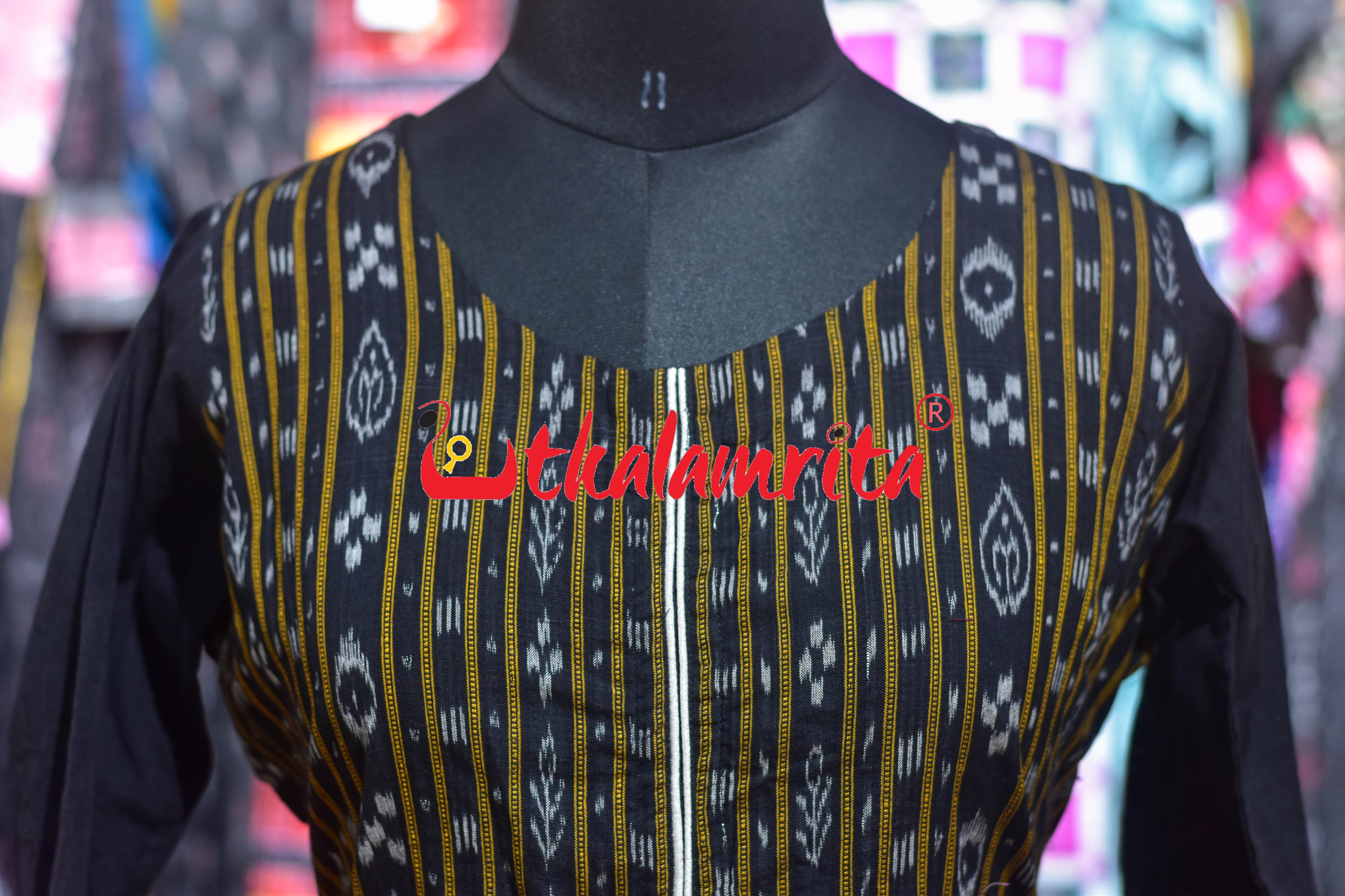 Plain Black With Ikat (Ladies Full Kurta )