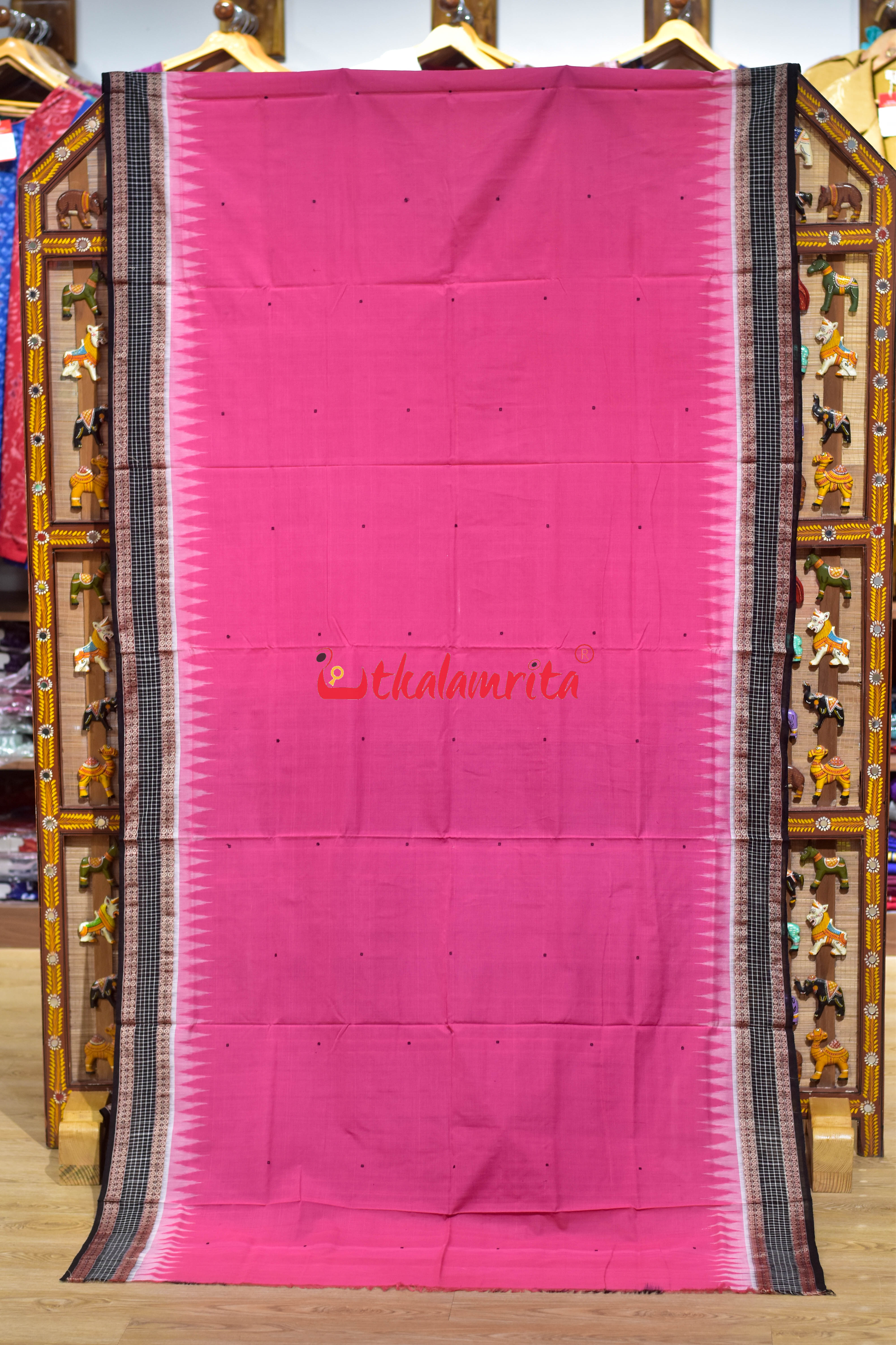 Pink with Checks Border Sambalpuri Cotton Saree
