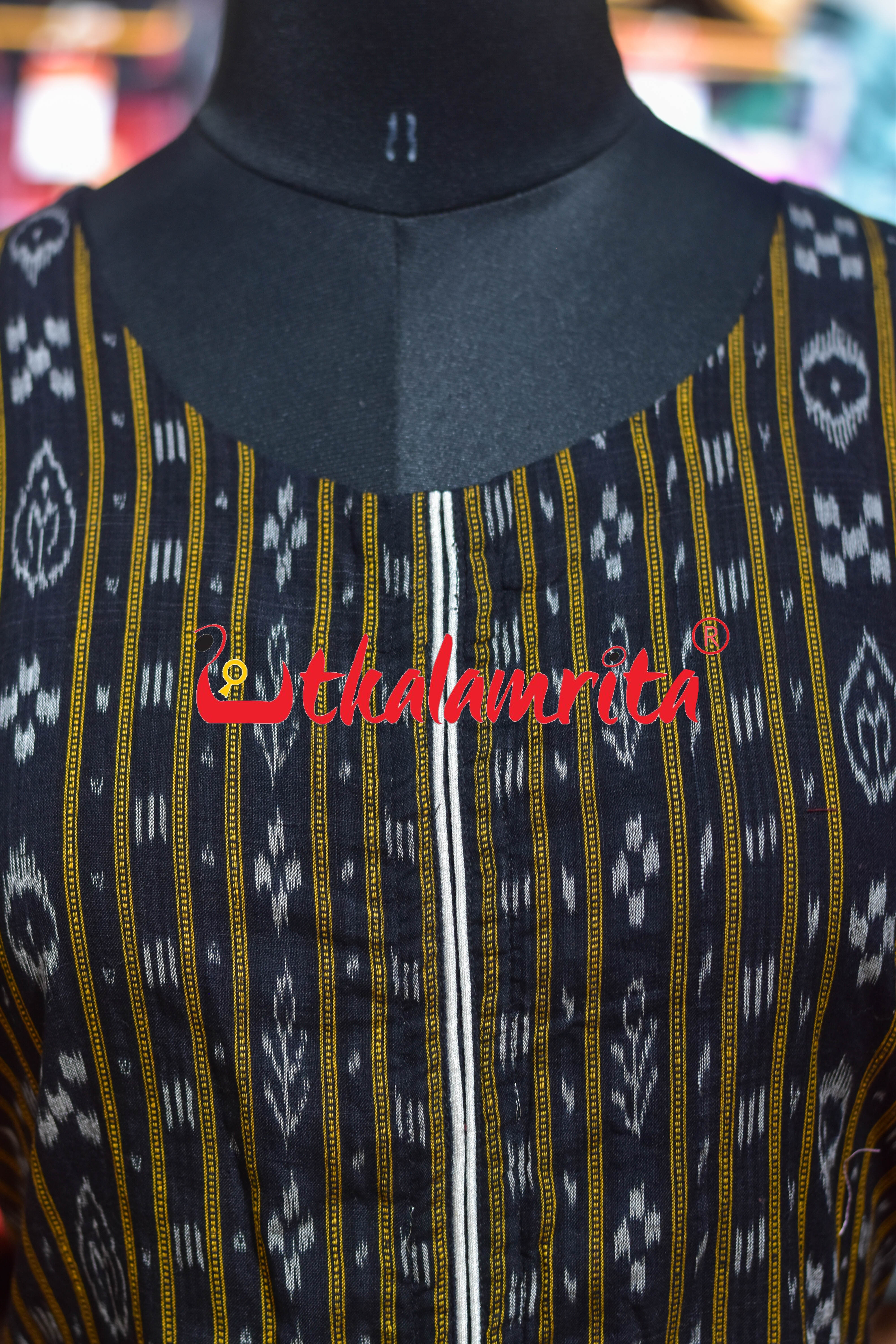 Plain Black With Ikat (Ladies Full Kurta )