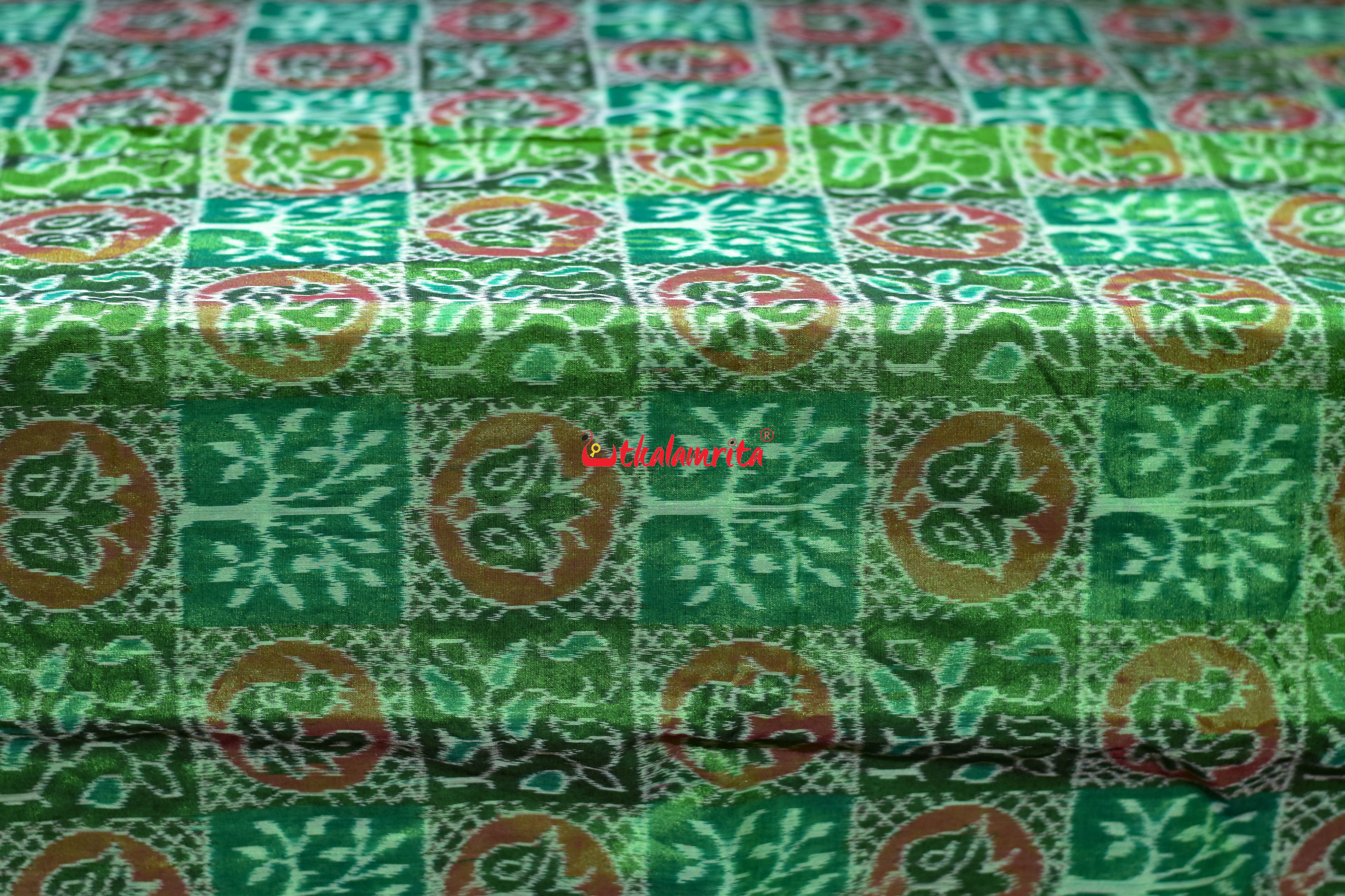 Bright Green Tree Peacock Sambalpuri Cotton (Fabric)