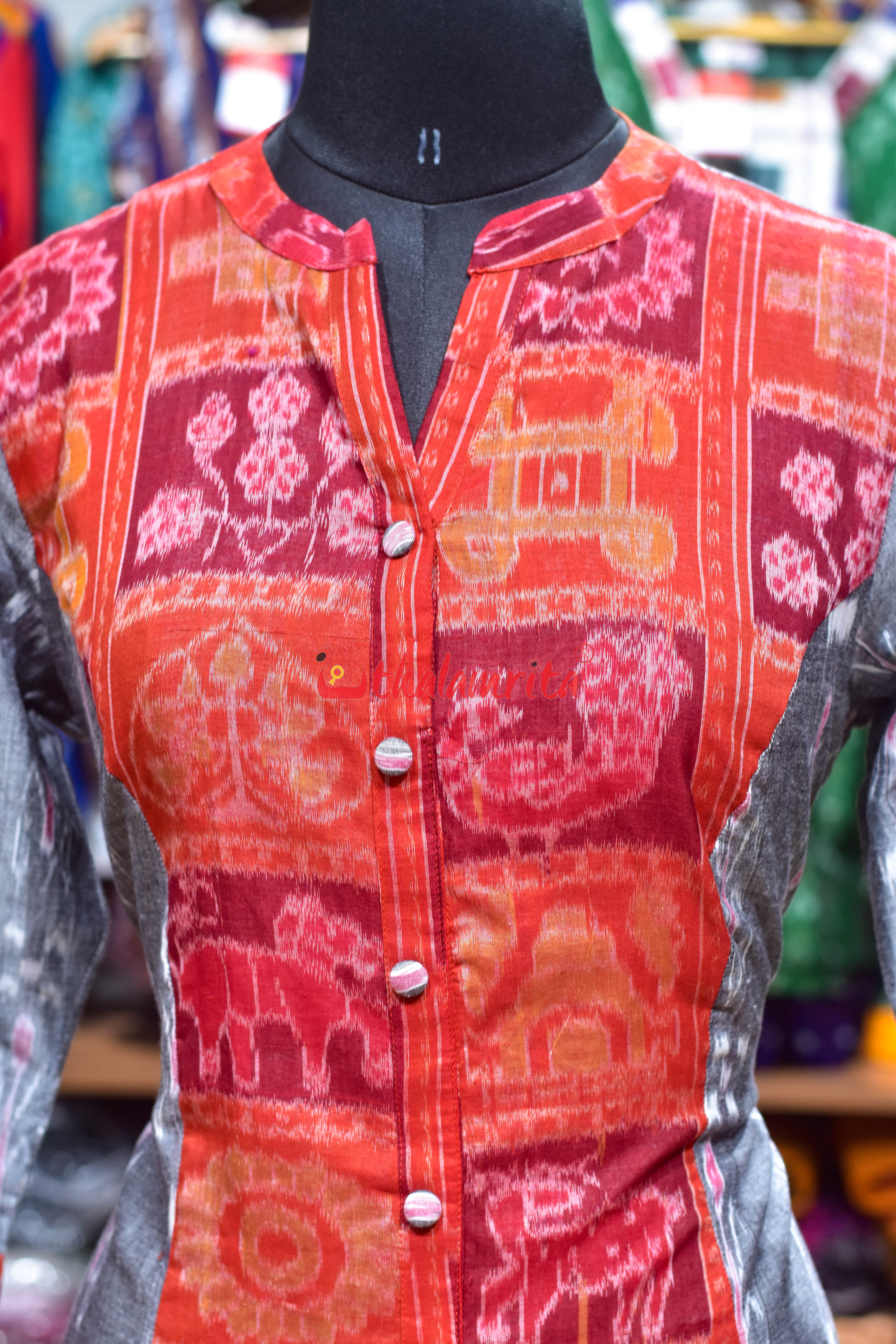 Grey Pasapali Kadha With Nabakothi Middle Design (Ladies Long Kurta)