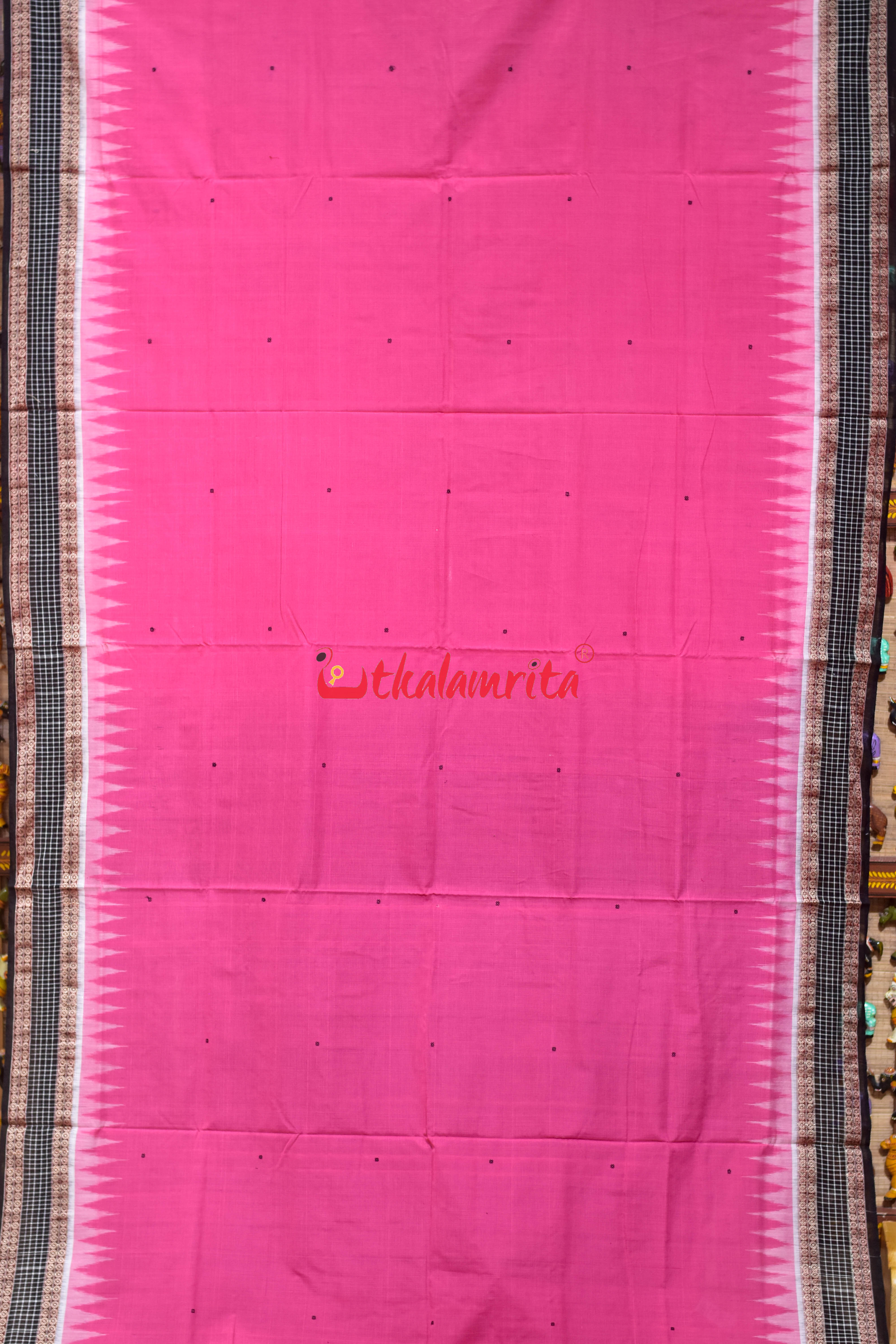 Pink with Checks Border Sambalpuri Cotton Saree
