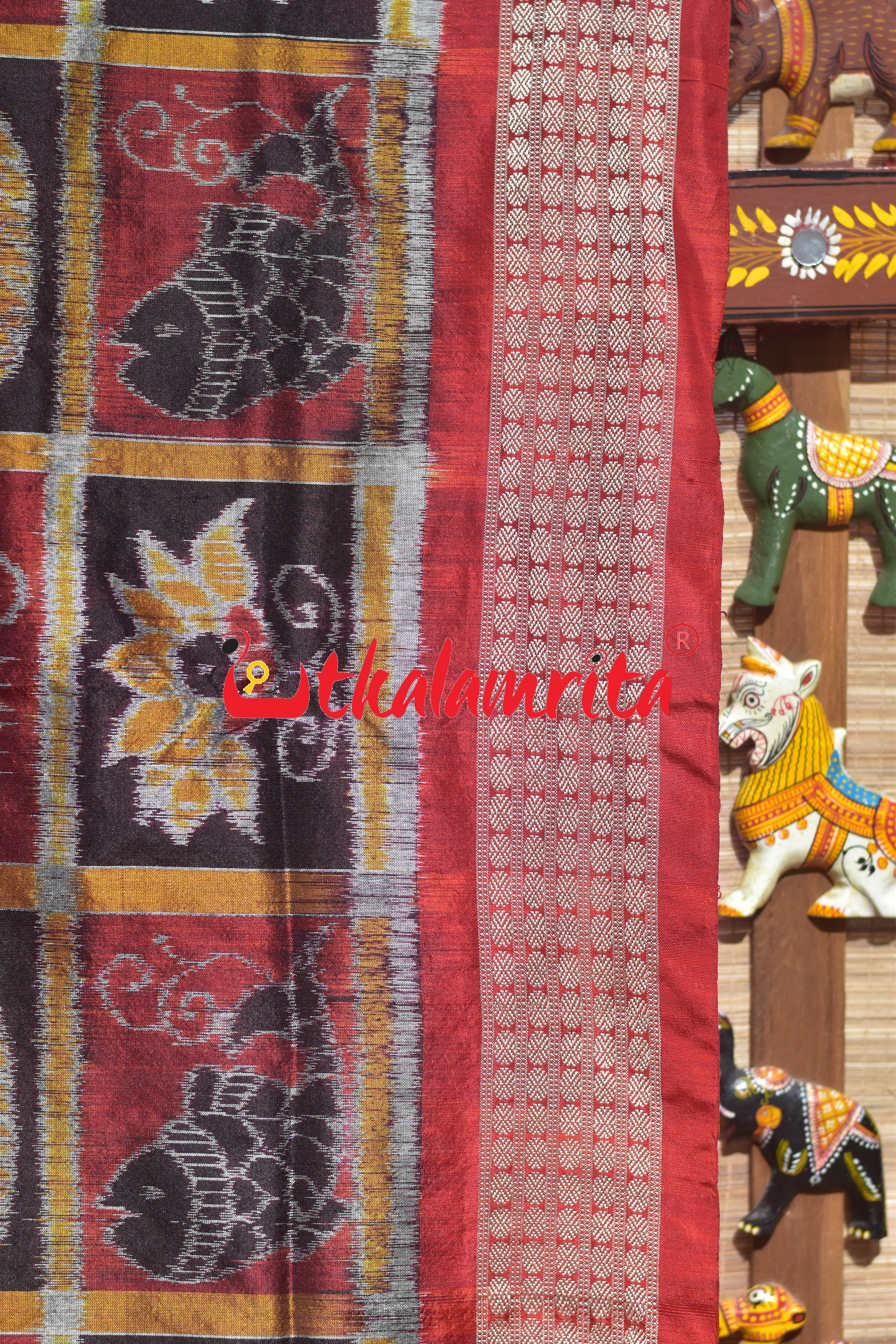 Coffee Maroon Red Dhadi Nabakothi Silk Saree