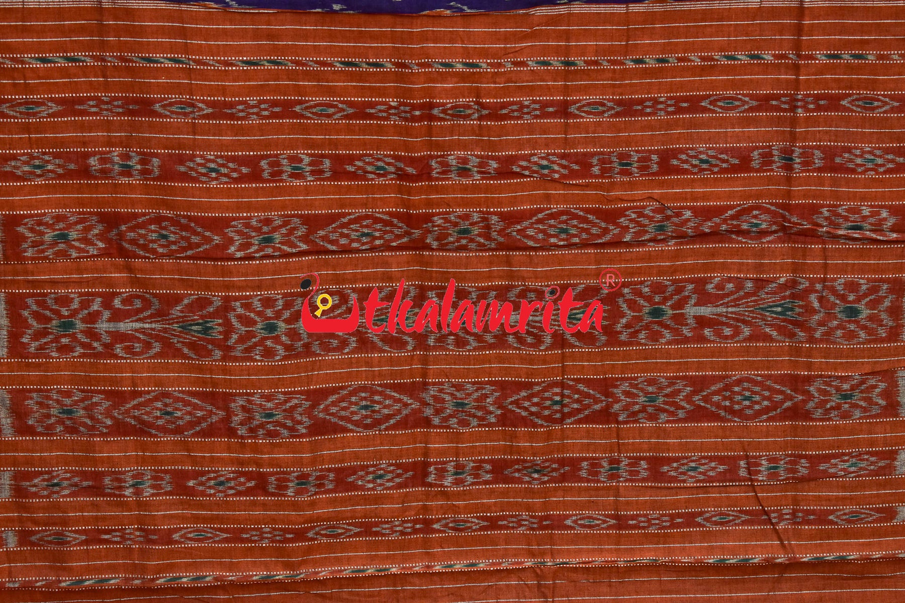 Navy Blue Orange Kadha Khandua Cotton Saree