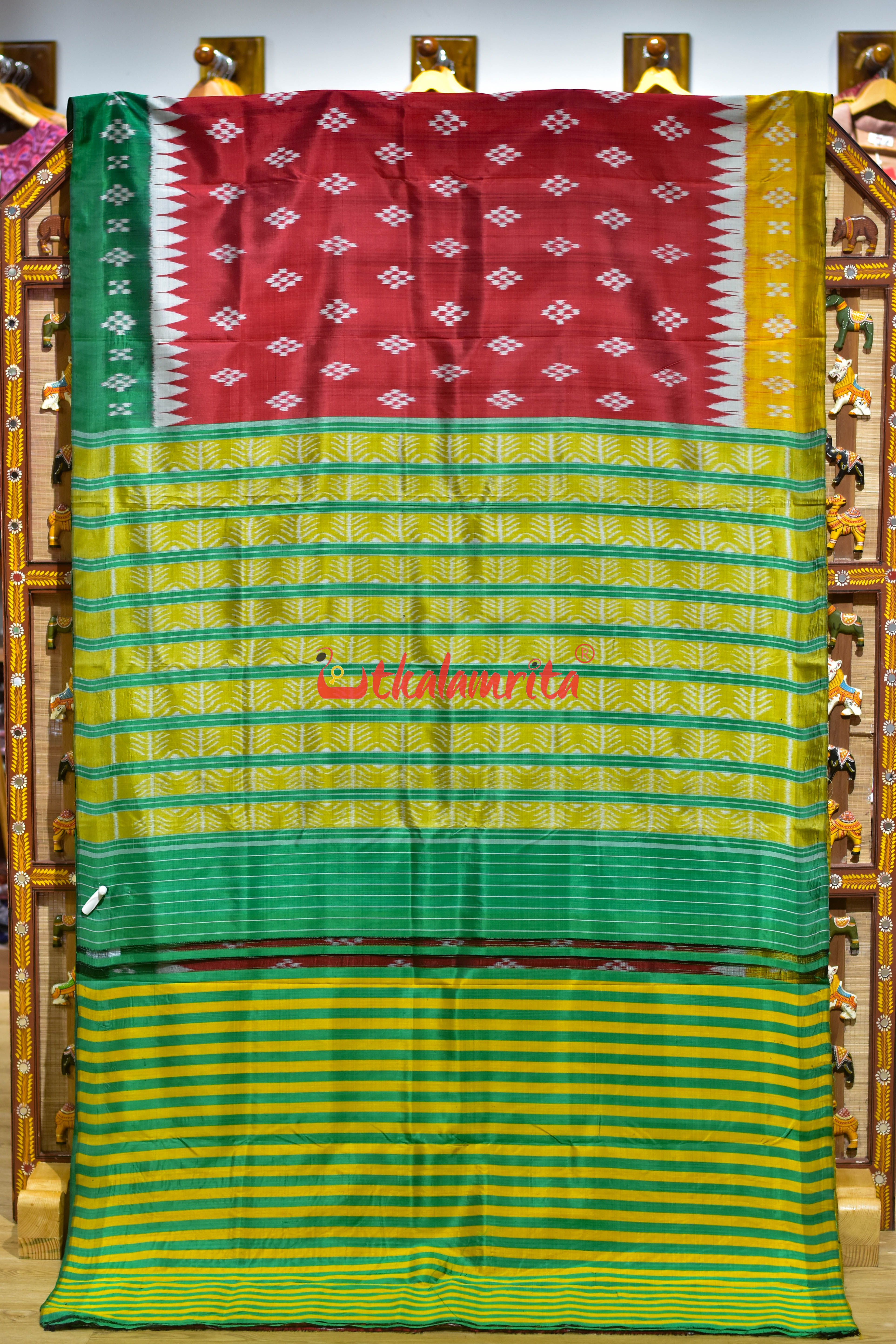 Ganga Jamuna Pasapali Red Khandua Silk Saree