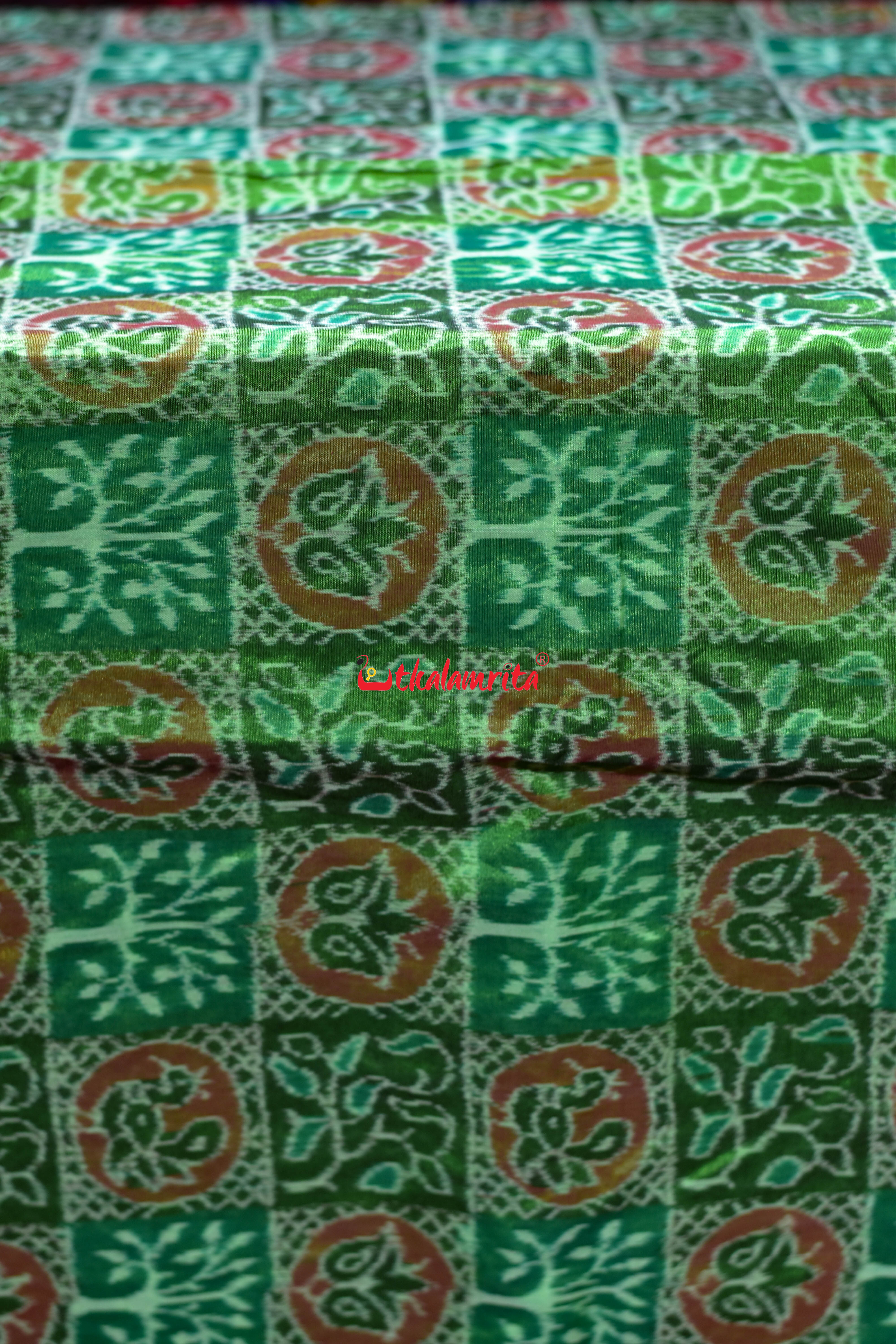 Bright Green Tree Peacock Sambalpuri Cotton (Fabric)