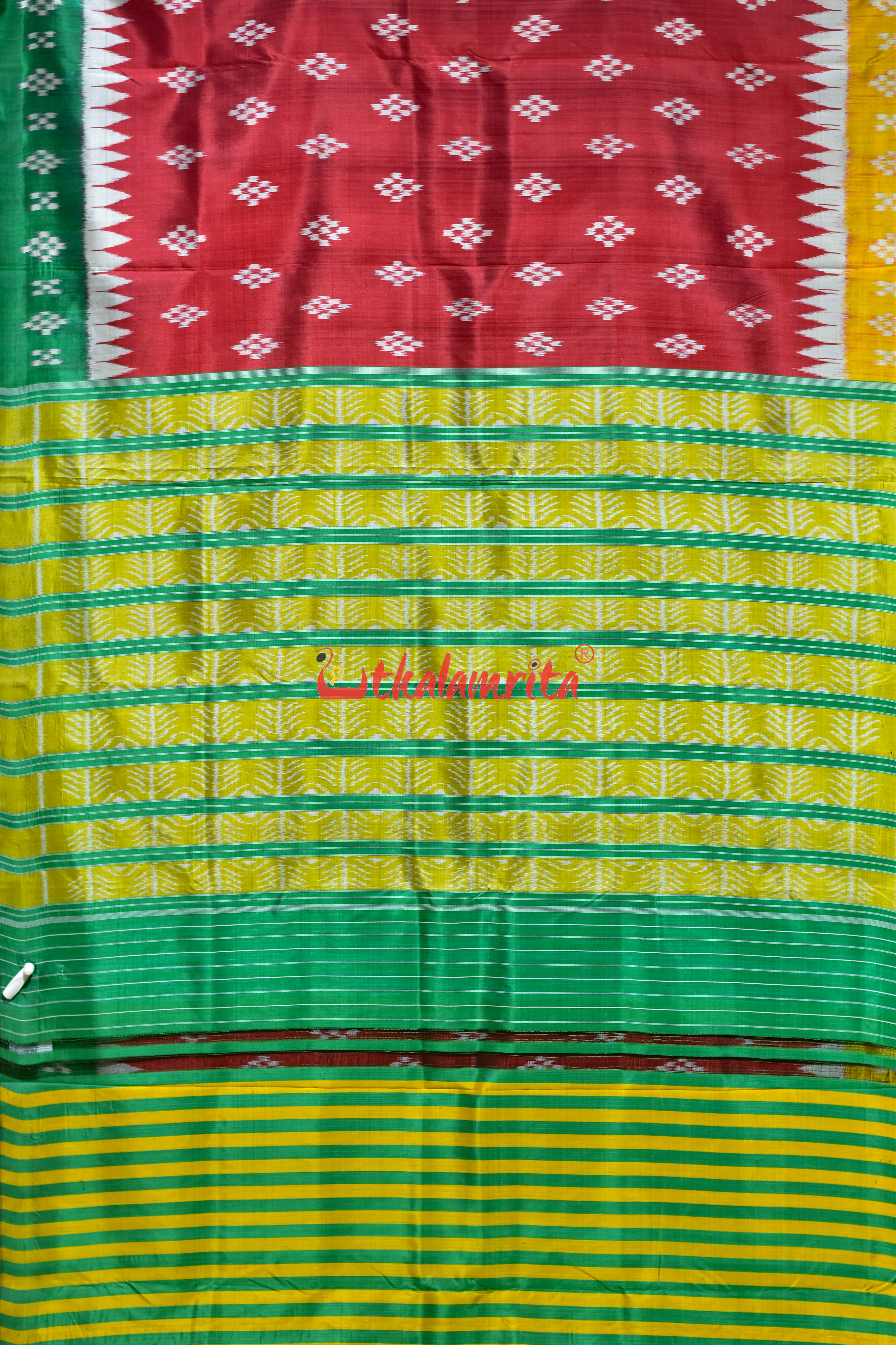 Ganga Jamuna Pasapali Red Khandua Silk Saree