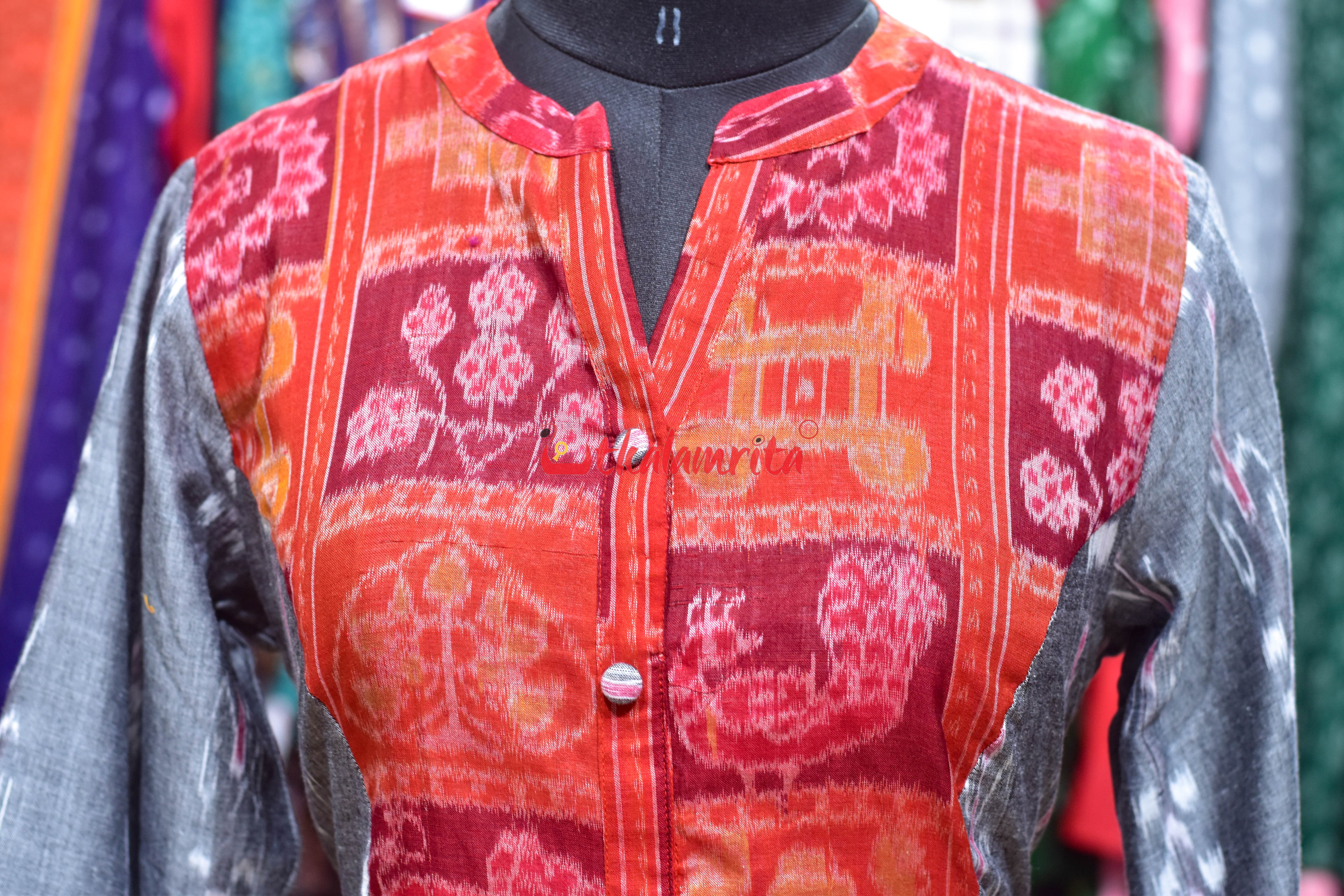 Grey Pasapali Kadha With Nabakothi Middle Design (Ladies Long Kurta)