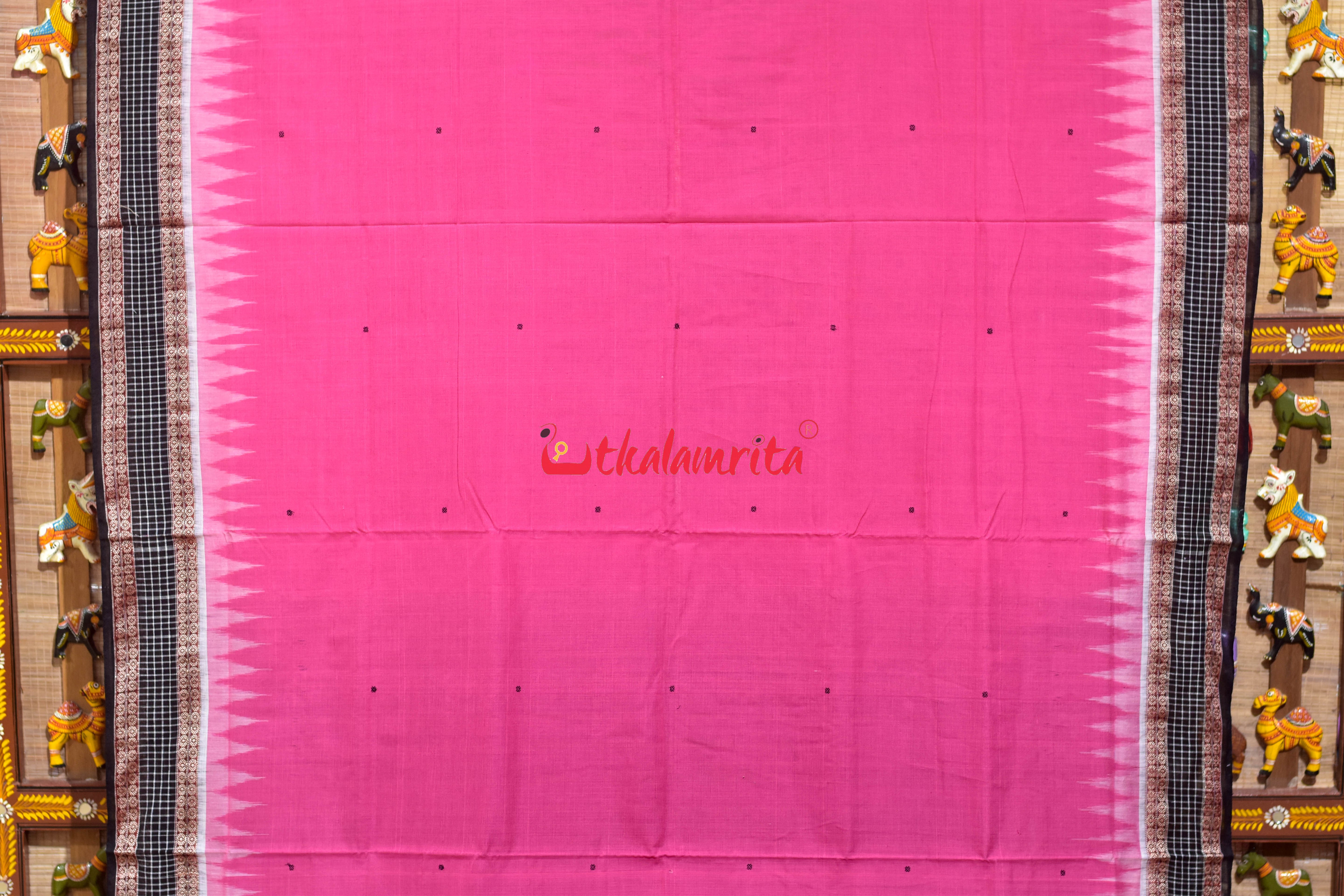 Pink with Checks Border Sambalpuri Cotton Saree