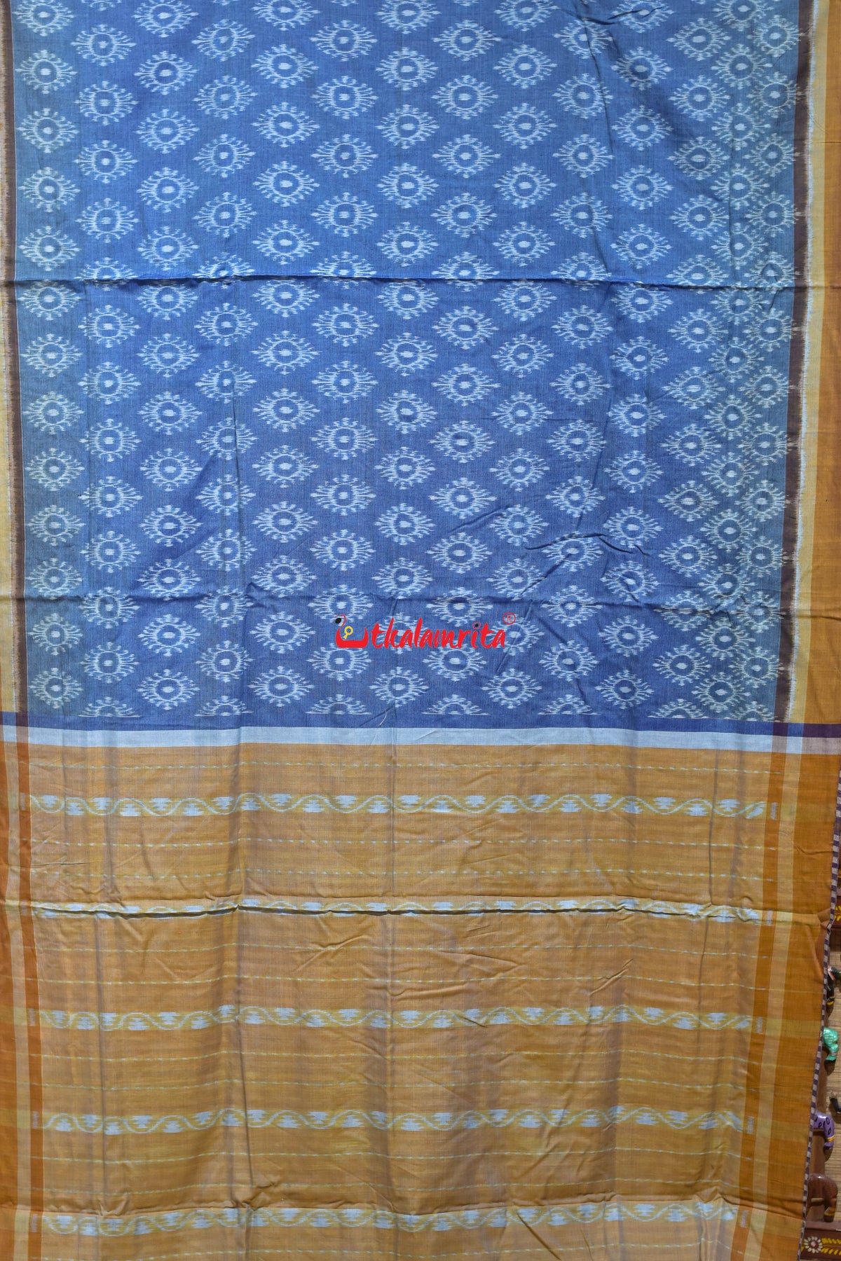 Tarabali Close Bandha Blue Yellow Maniabandha Cotton Saree