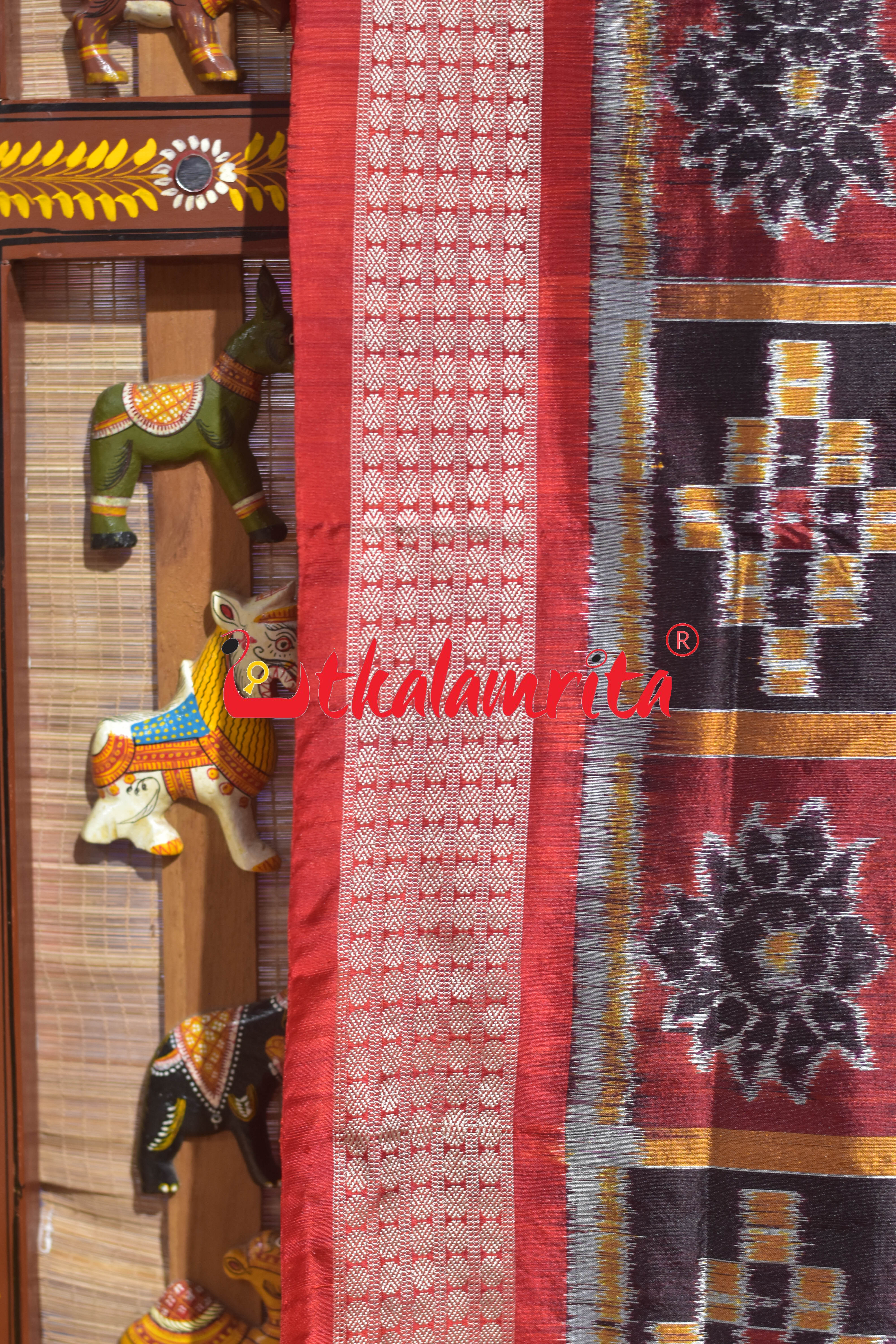 Coffee Maroon Red Dhadi Nabakothi Silk Saree