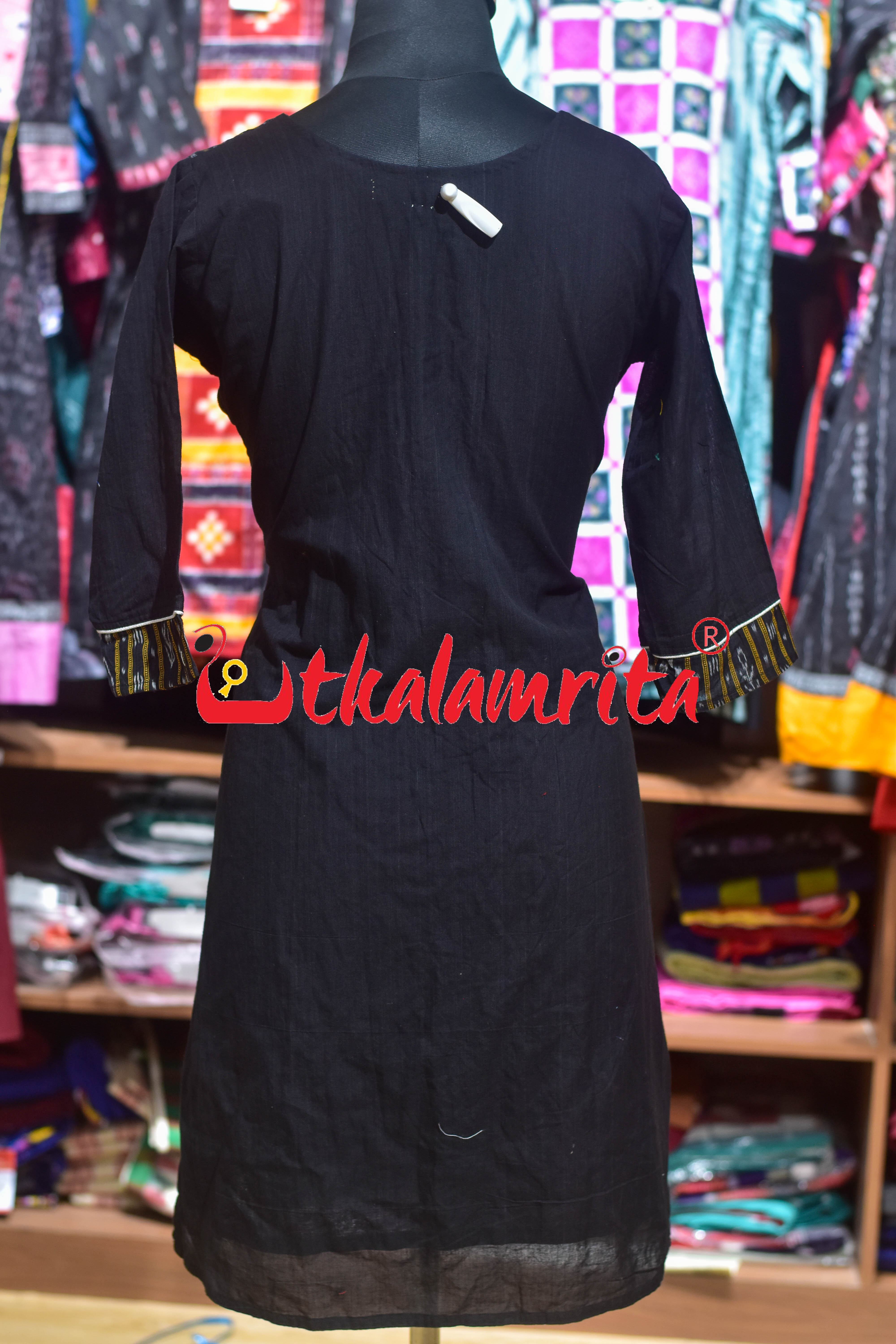 Plain Black With Ikat (Ladies Full Kurta )