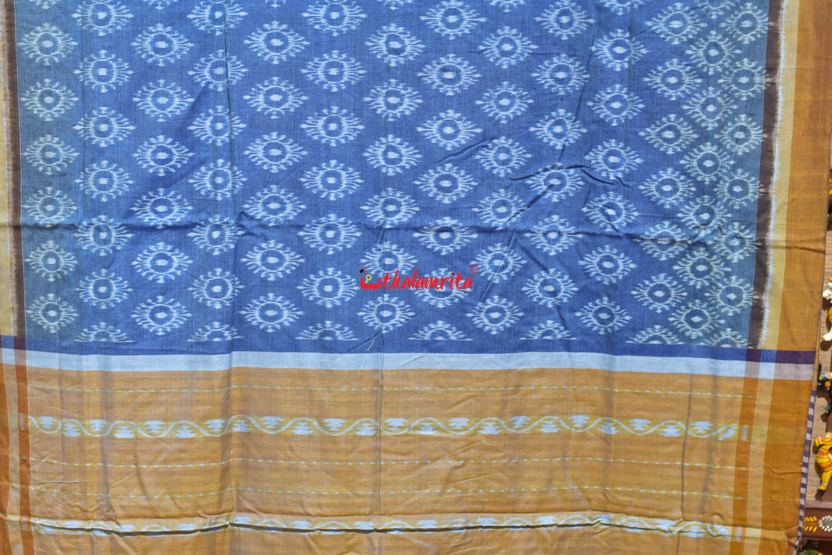 Tarabali Close Bandha Blue Yellow Maniabandha Cotton Saree