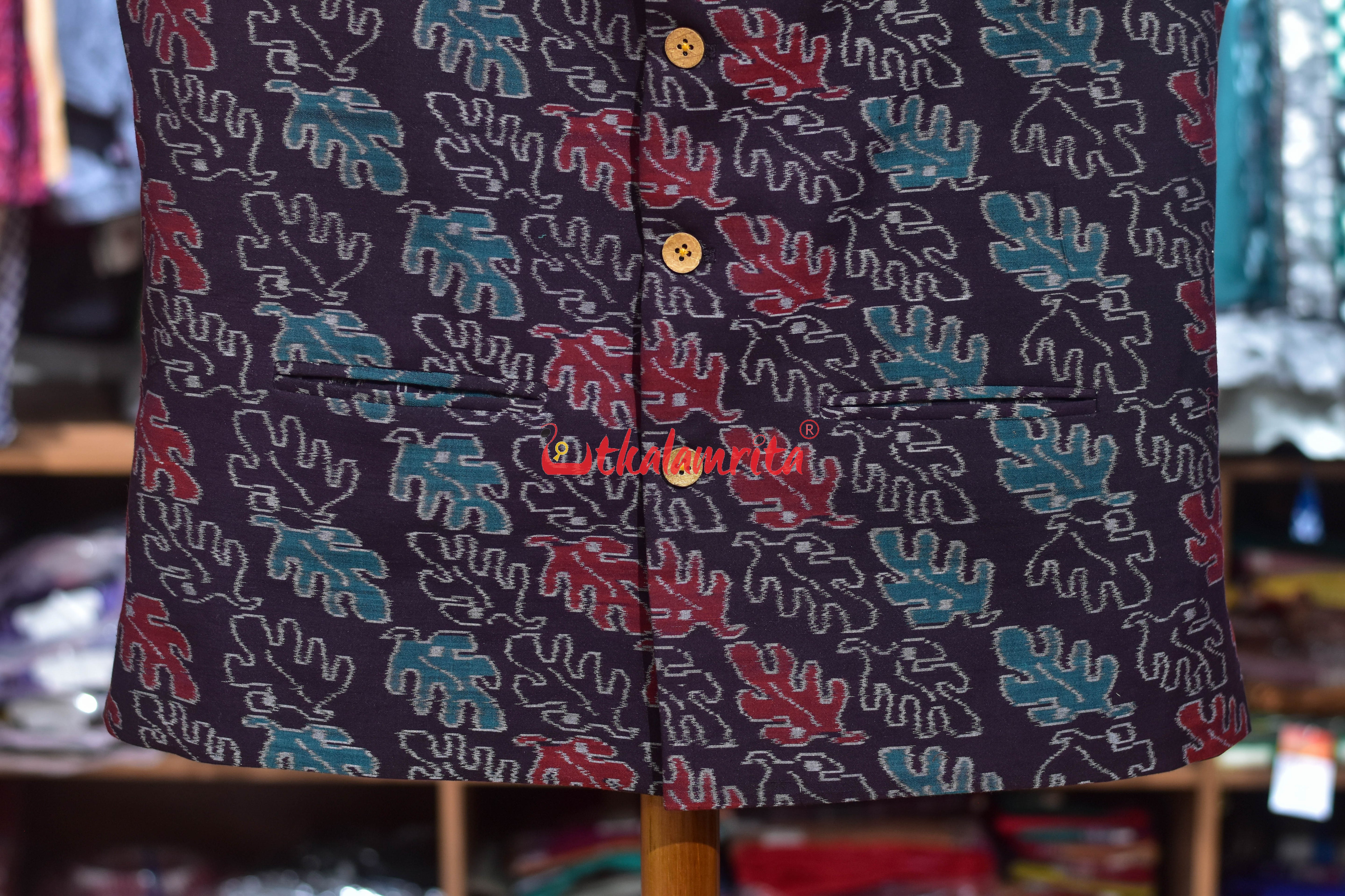 Coffee 3D Leafs Sambalpuri (Men's Jacket)