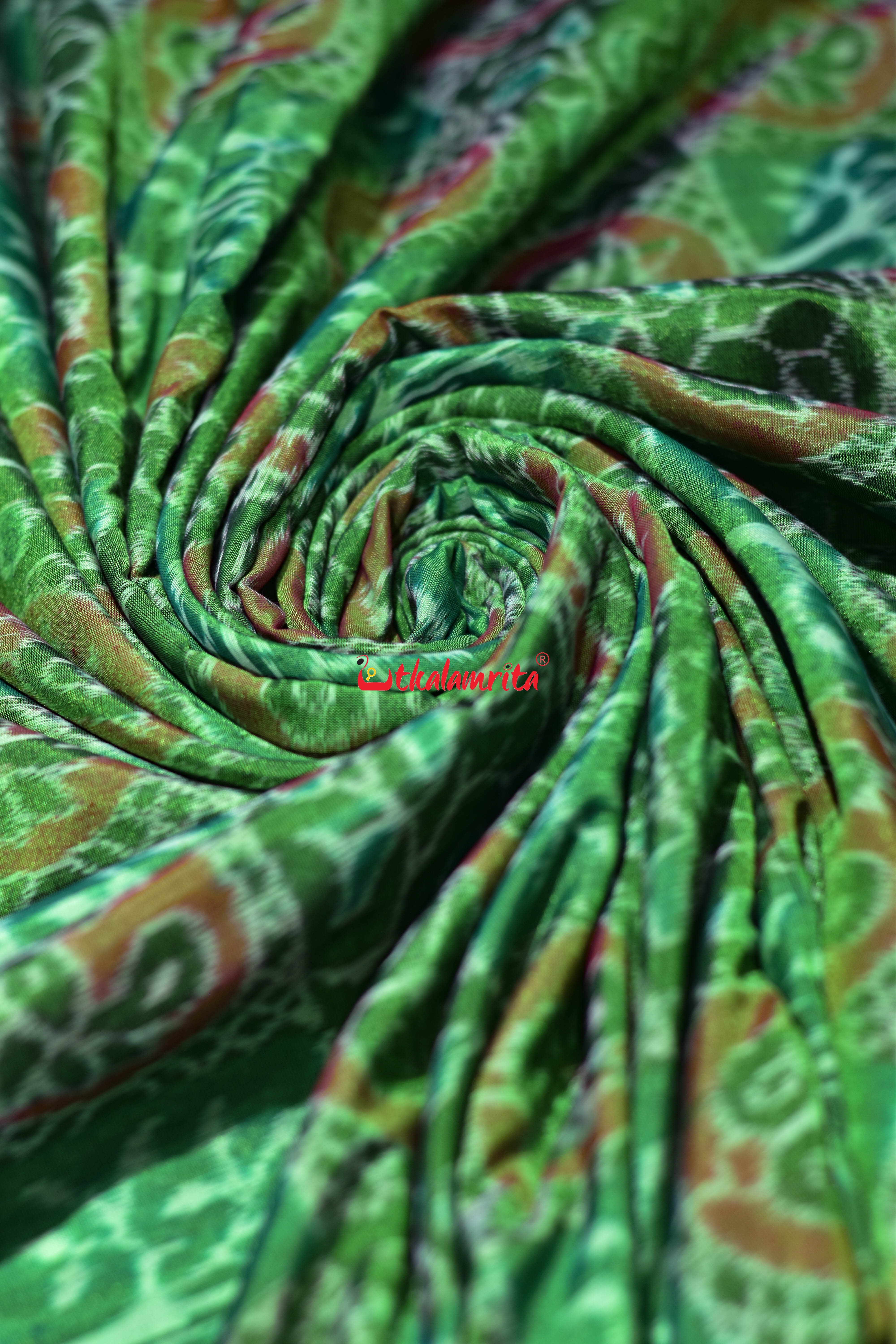 Bright Green Tree Peacock Sambalpuri Cotton (Fabric)