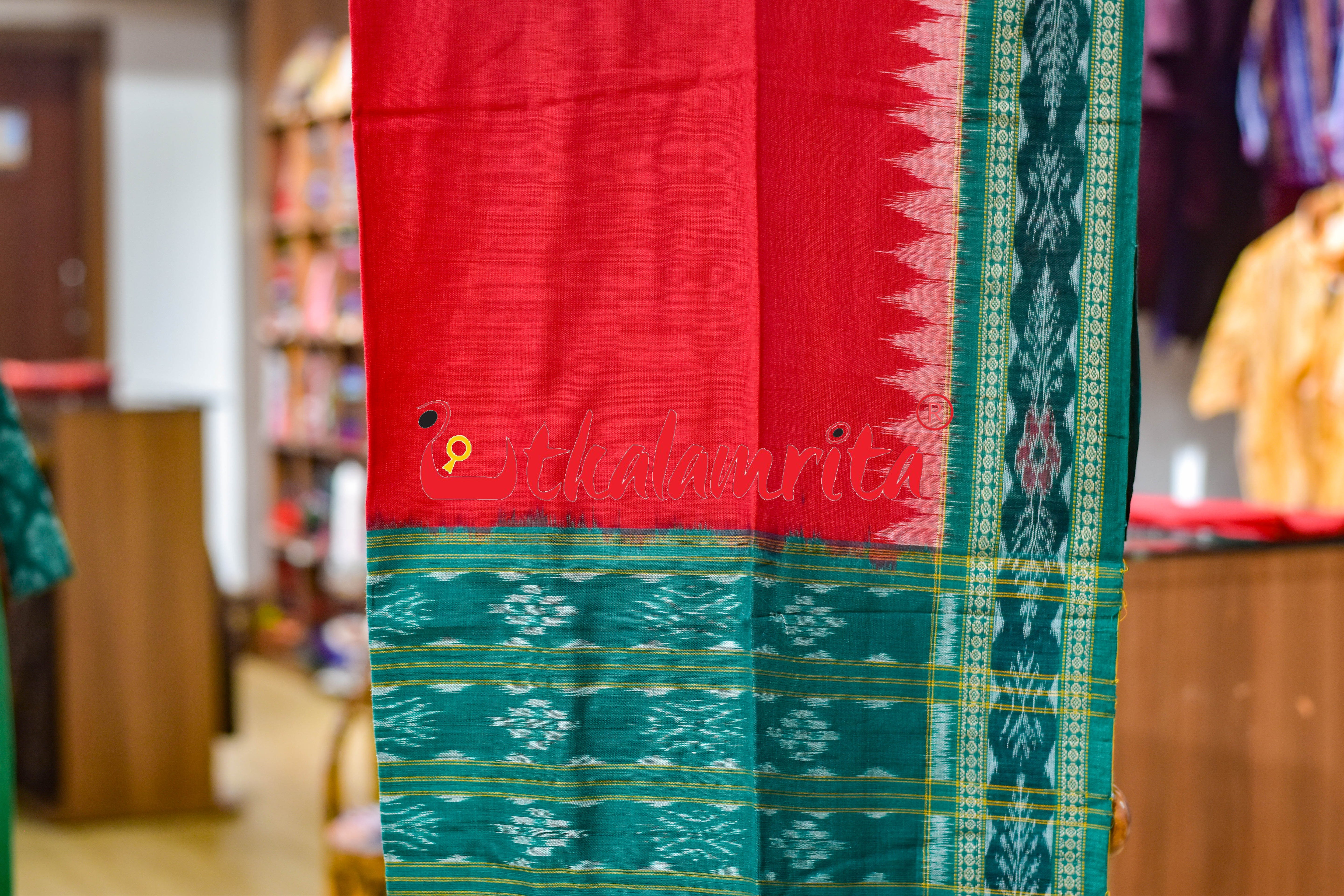 Green Red Traditional Design Sambalpuri Cotton Dress Set