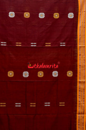 Maroon Yellow Padam Bomkai Cotton Saree