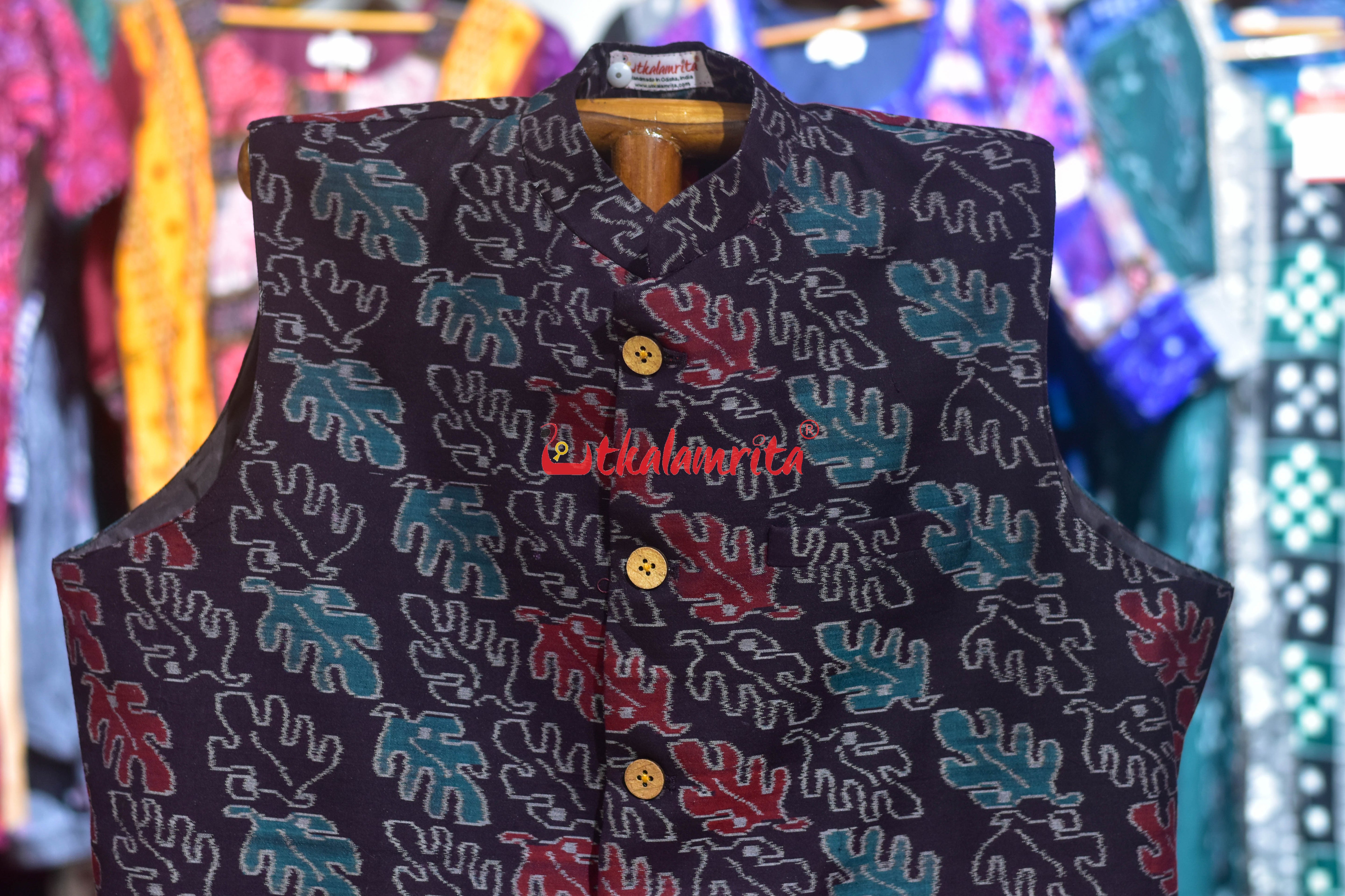 Coffee 3D Leafs Sambalpuri (Men's Jacket)