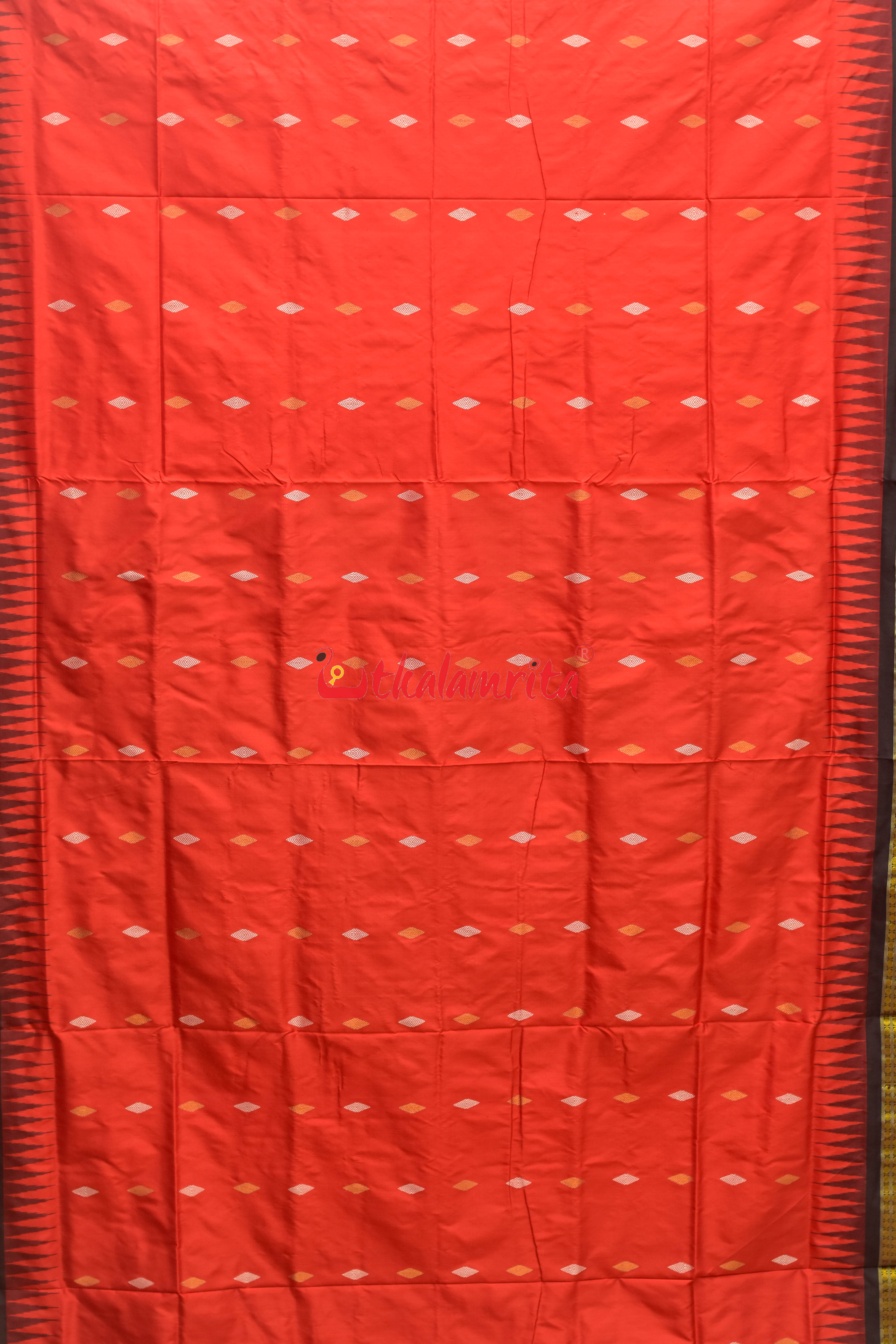 Red Black Half Tissue Bomkai Silk Saree