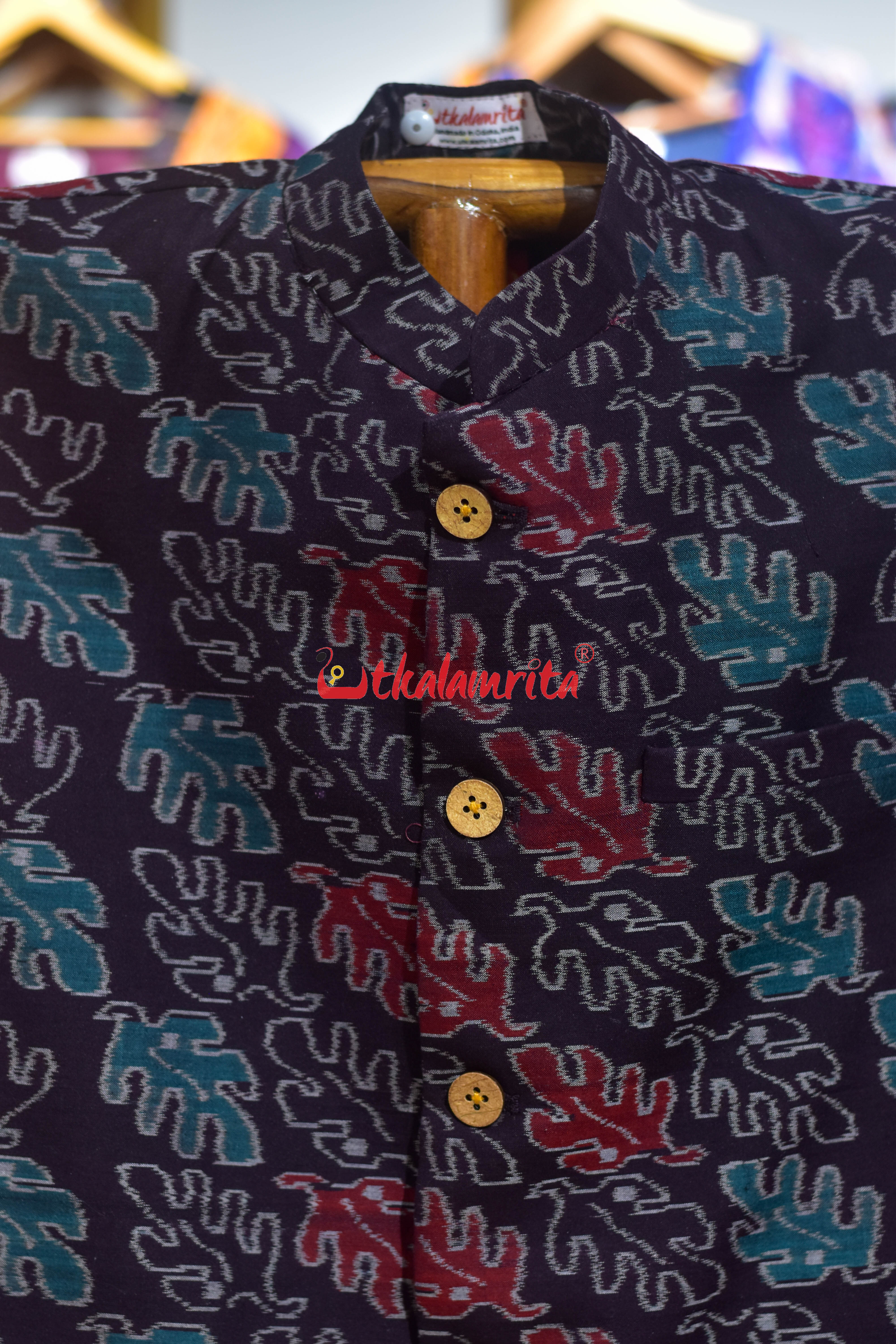 Coffee 3D Leafs Sambalpuri (Men's Jacket)