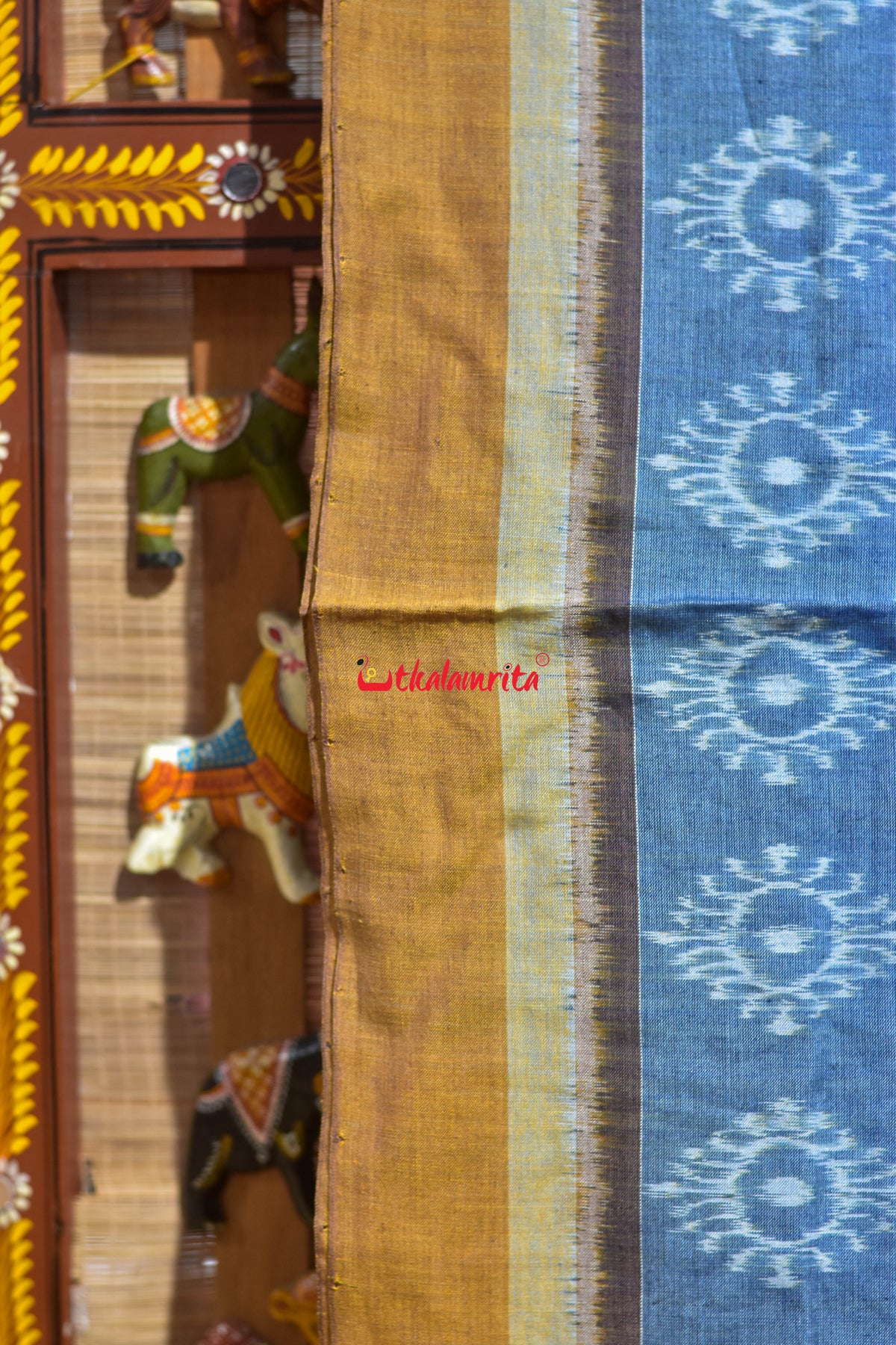 Tarabali Close Bandha Blue Yellow Maniabandha Cotton Saree