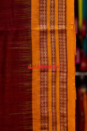 Maroon Yellow Padam Bomkai Cotton Saree