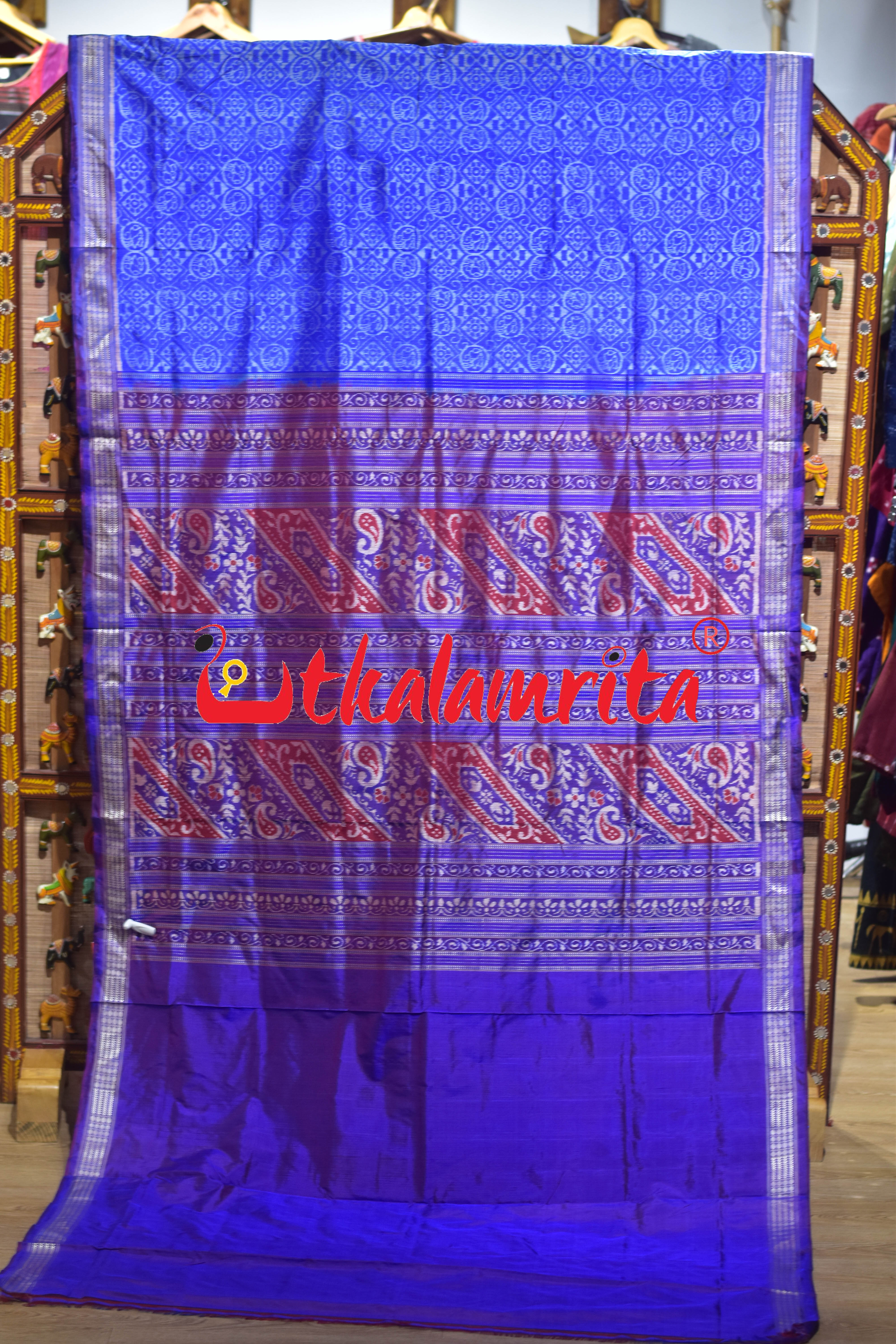 Ice Blue Sambalpuri Bandha Silk Saree