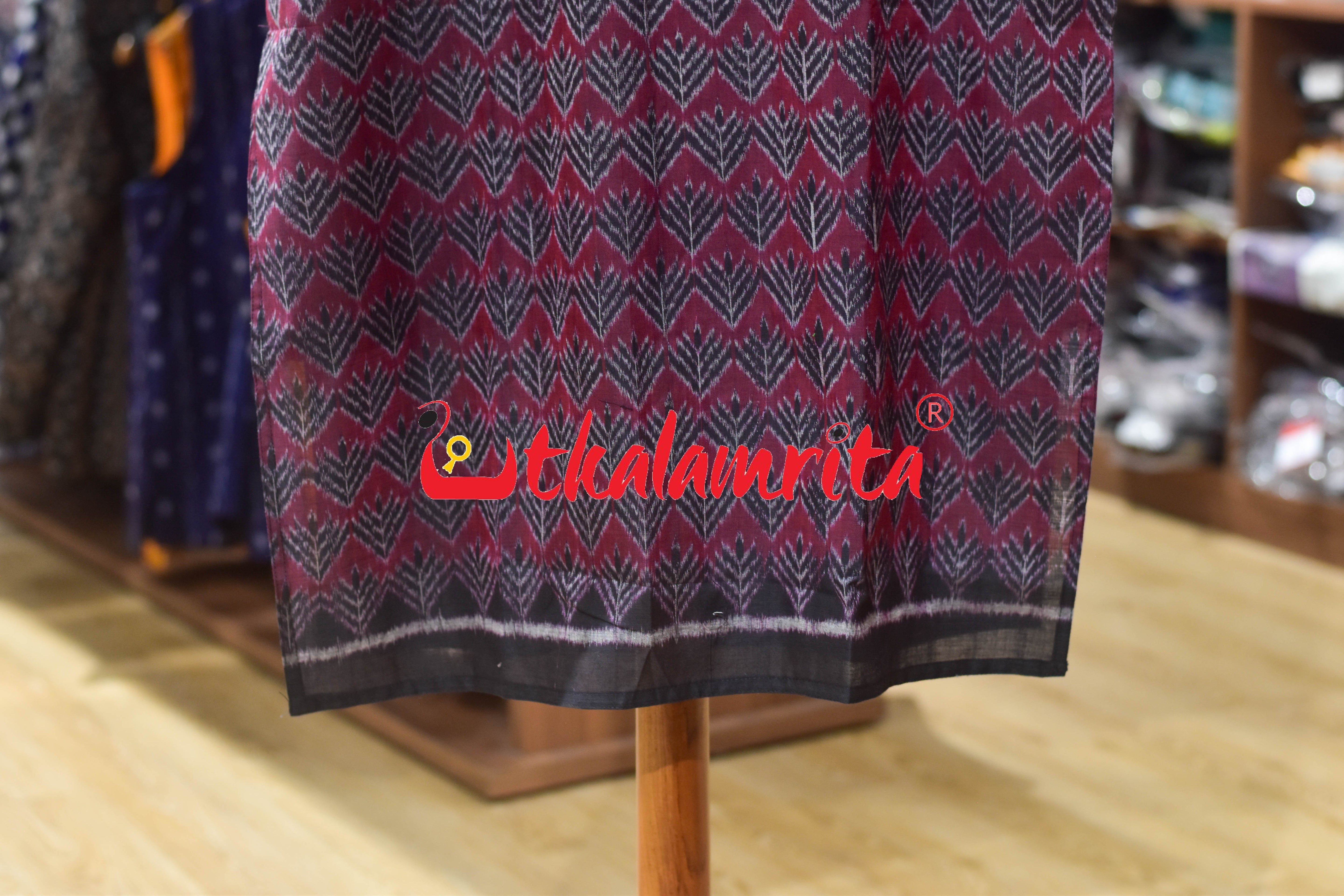 Black and Maroon Ferns Sambalpuri (Ladies Kurti)