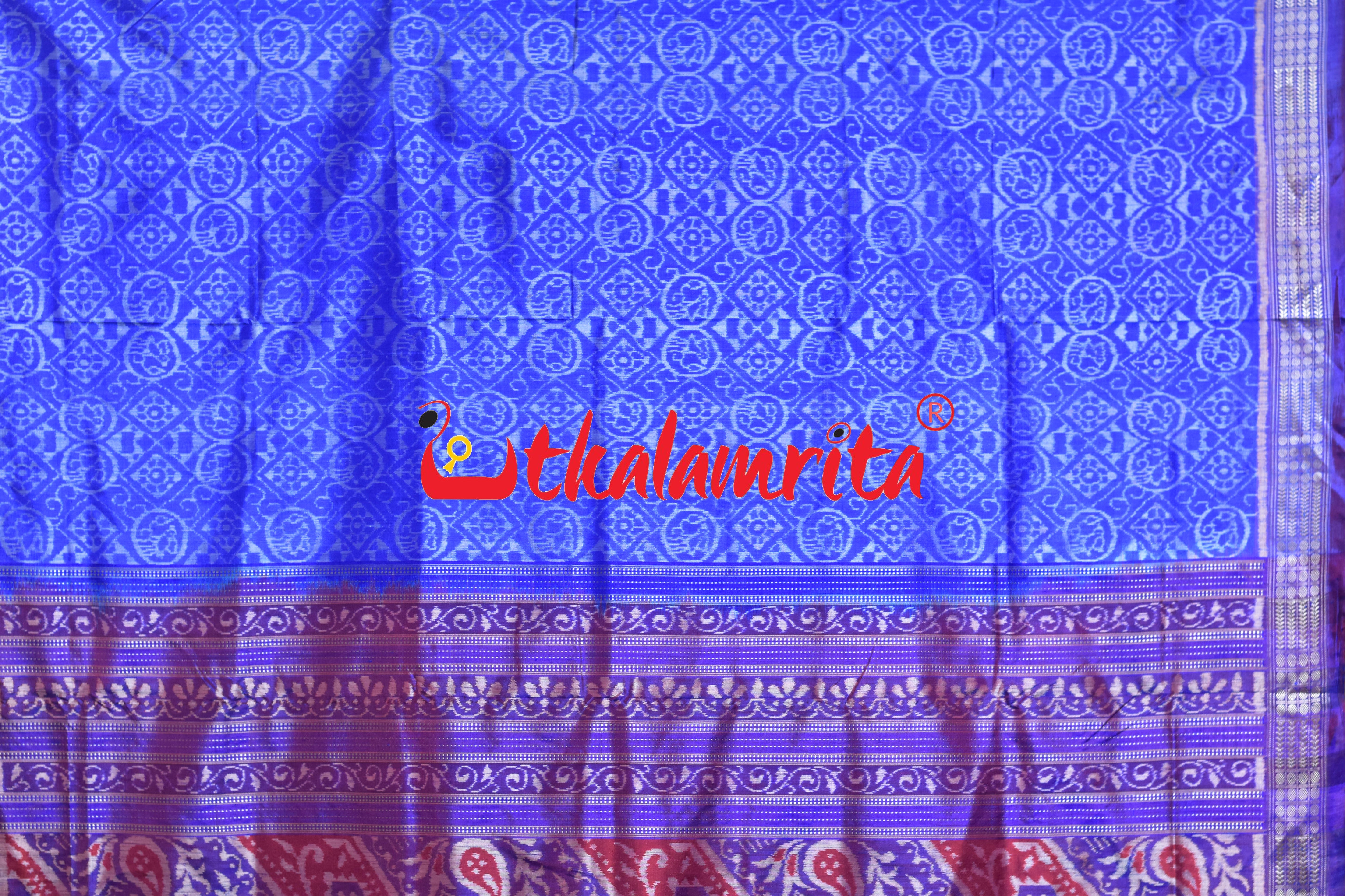 Ice Blue Sambalpuri Bandha Silk Saree