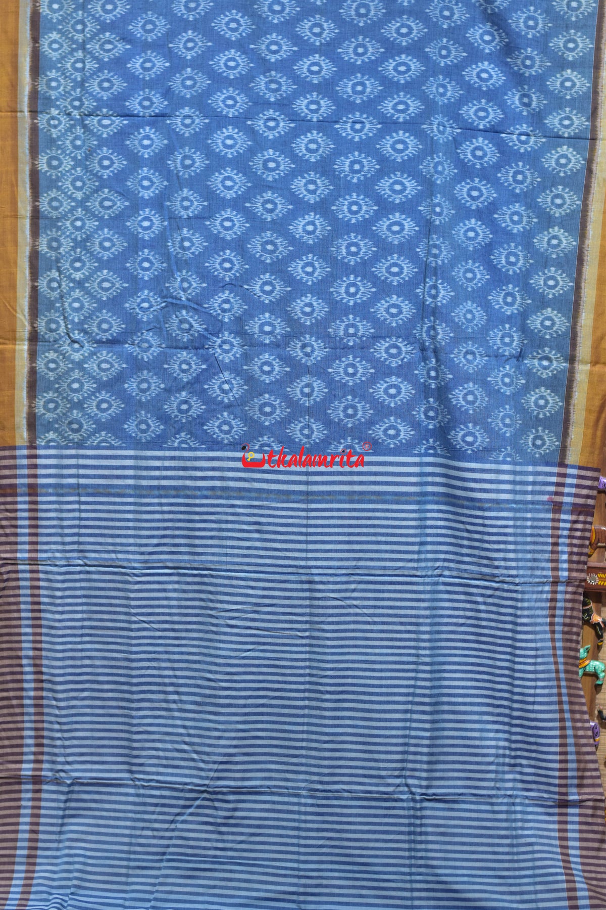 Tarabali Close Bandha Blue Yellow Maniabandha Cotton Saree
