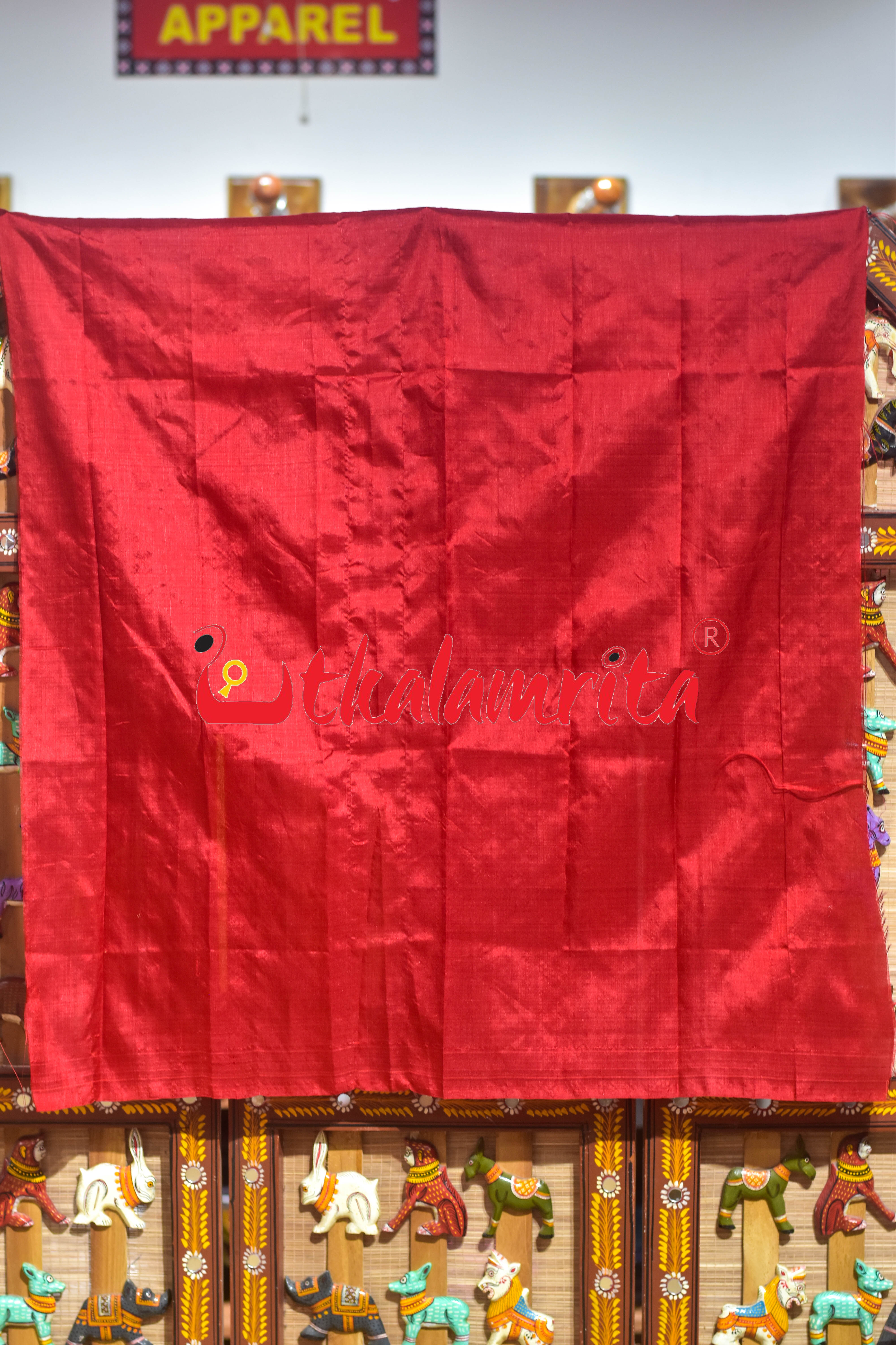 Self Red Sankha Khandua Silk Saree