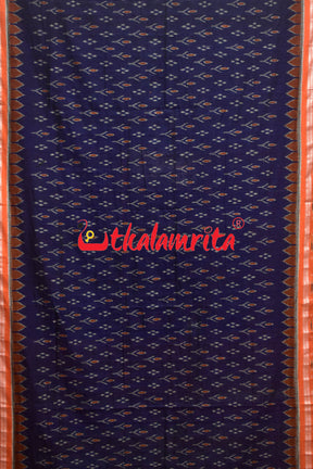 Navy Blue Orange Kadha Khandua Cotton Saree