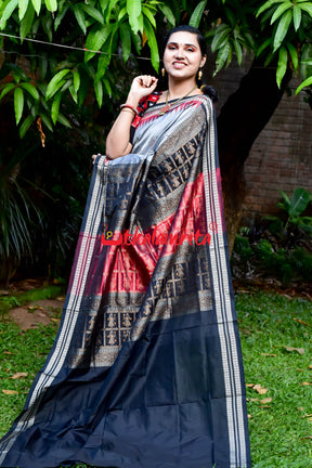 Grey Doll Bomkai Double Border Silk Saree