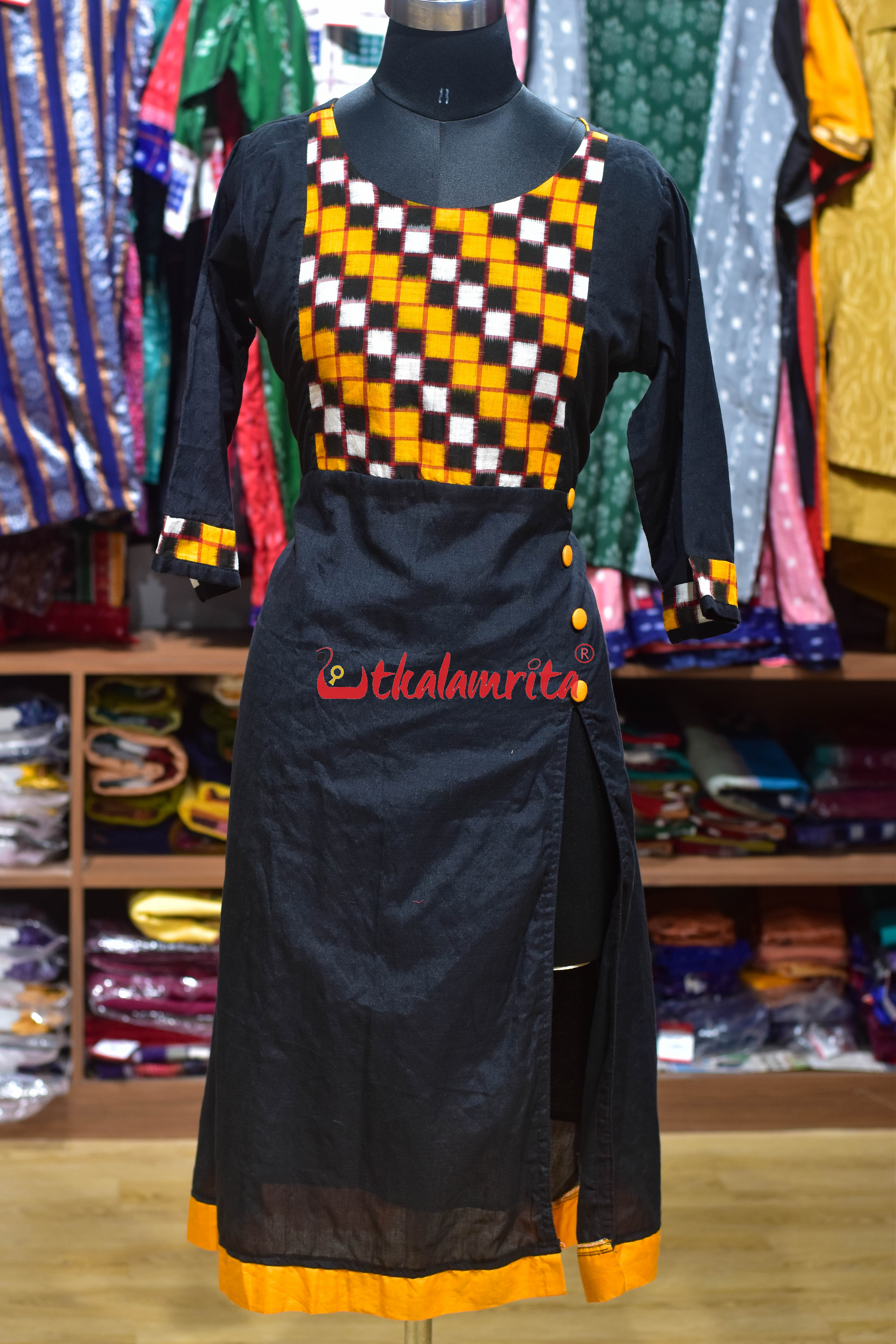 Black Yellow Sambalpuri Anarkali