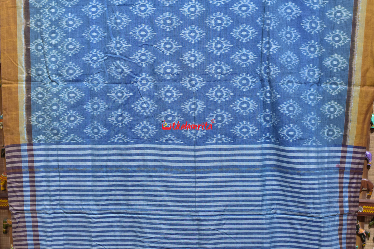 Tarabali Close Bandha Blue Yellow Maniabandha Cotton Saree