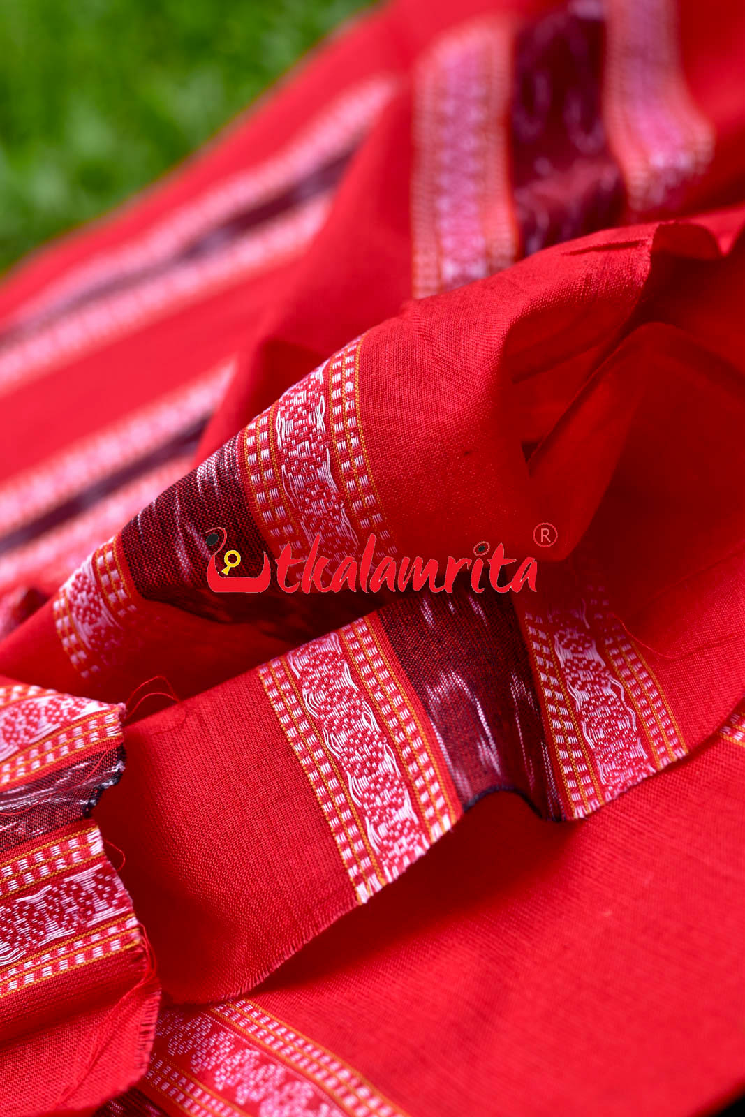 Red with Lines Ikat Border (Fabric)