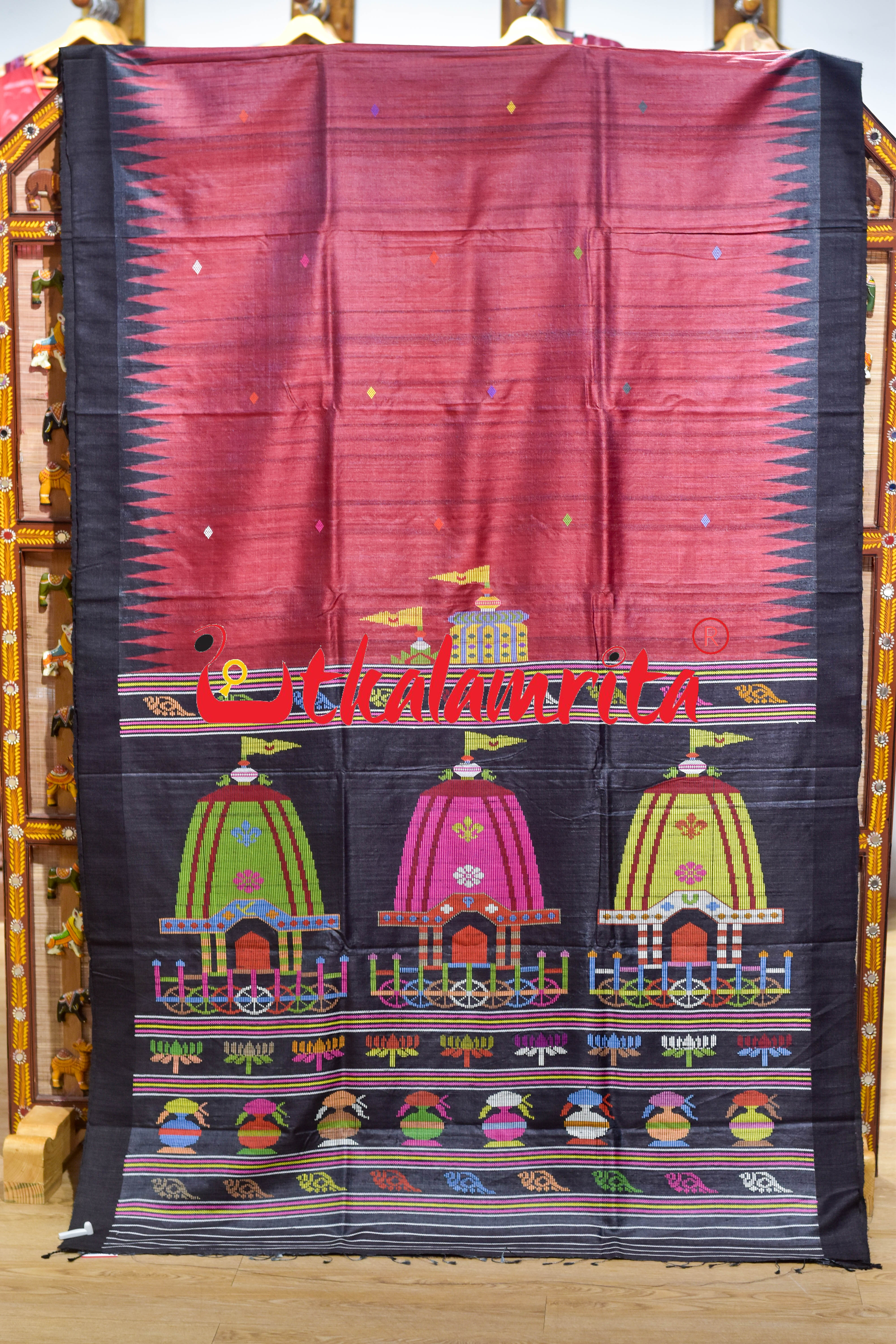 Red Black Ratha Jatra Gopalpur Tussar Silk Saree