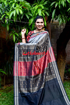 Grey Doll Bomkai Double Border Silk Saree