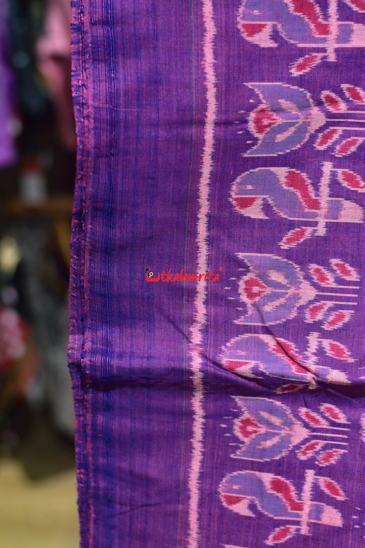 Pink Purple Parrot Sambalpuri Cotton (Fabric)