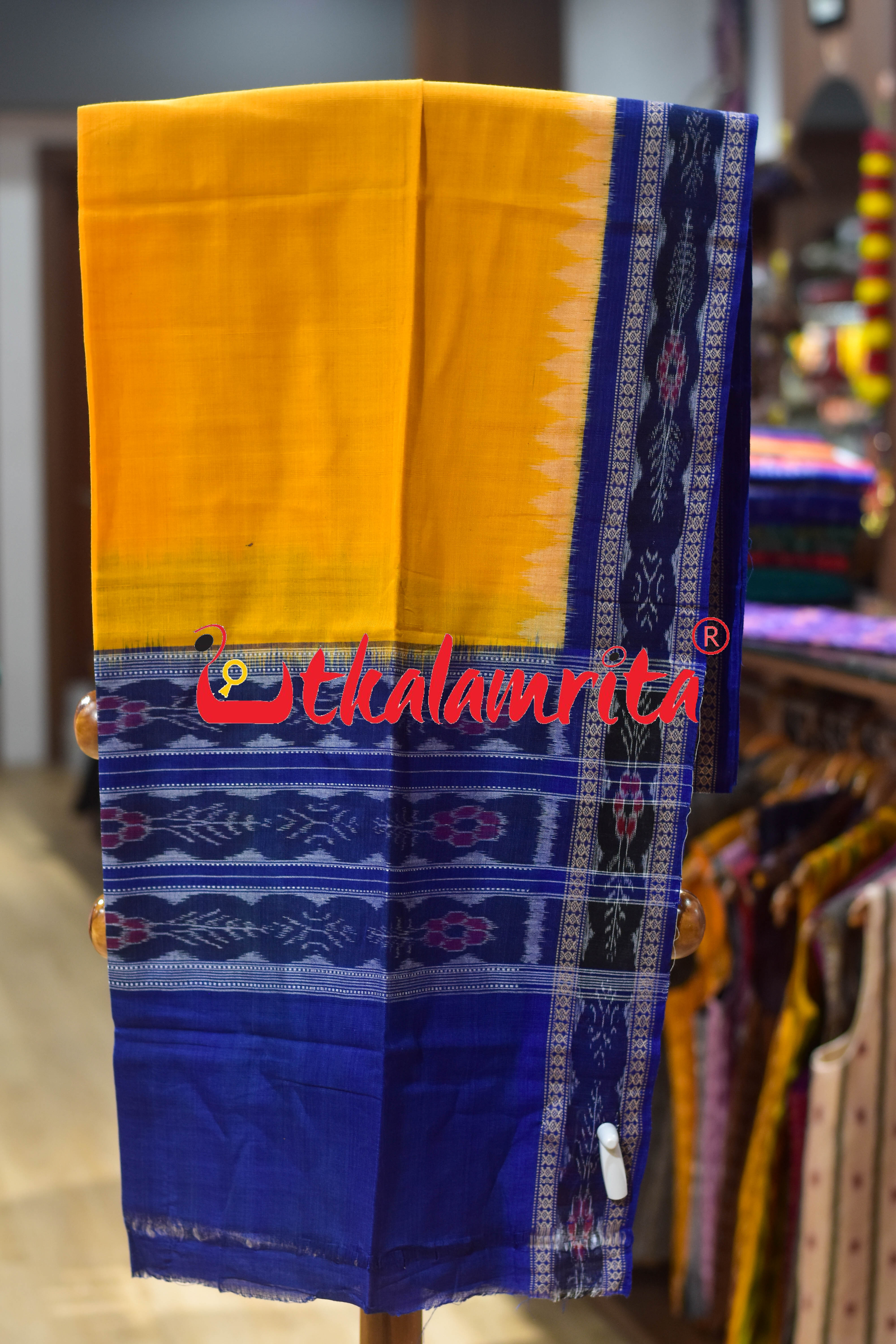 Purple Yellow Standing Tribals Sambalpuri Cotton Dress Set