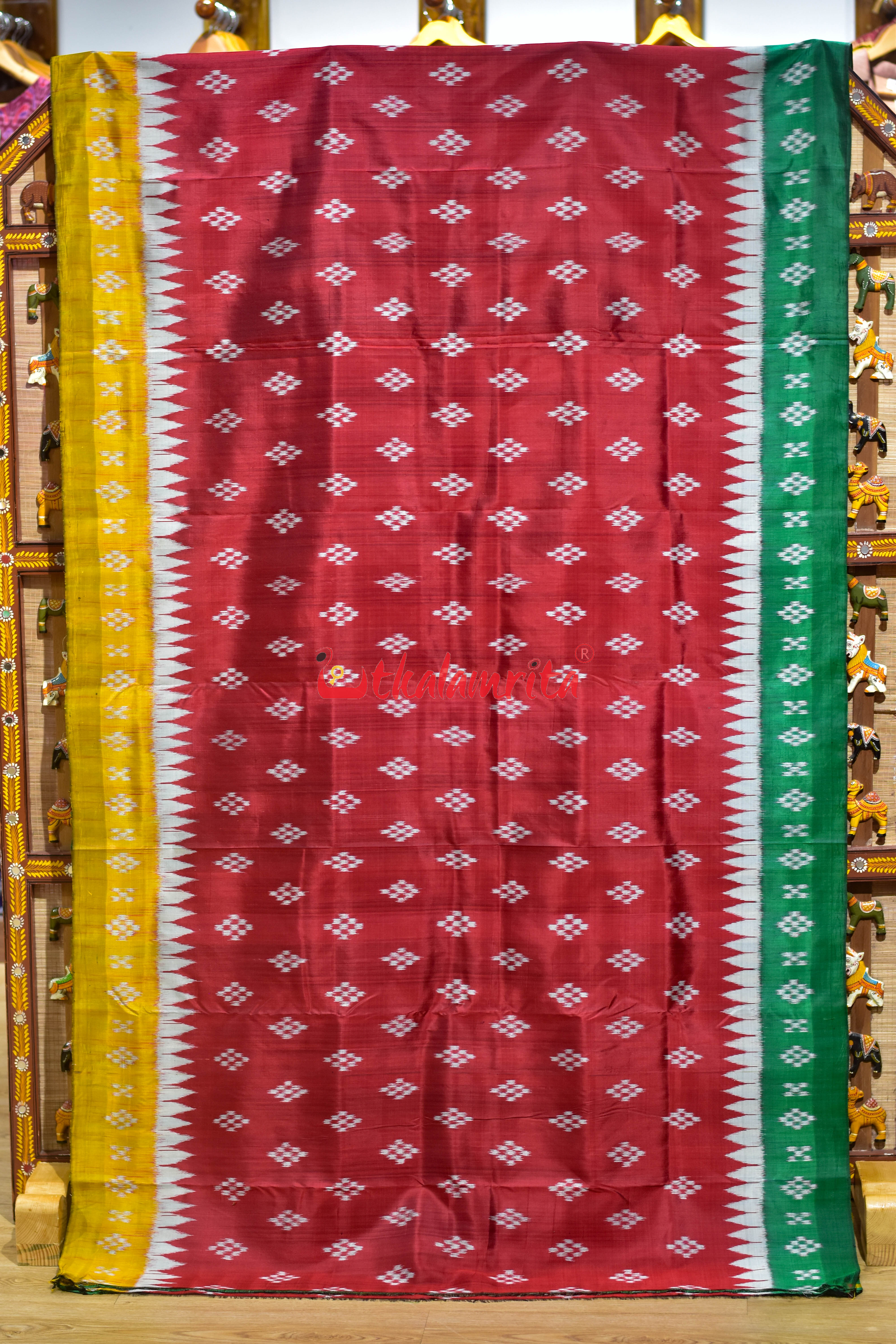 Ganga Jamuna Pasapali Red Khandua Silk Saree