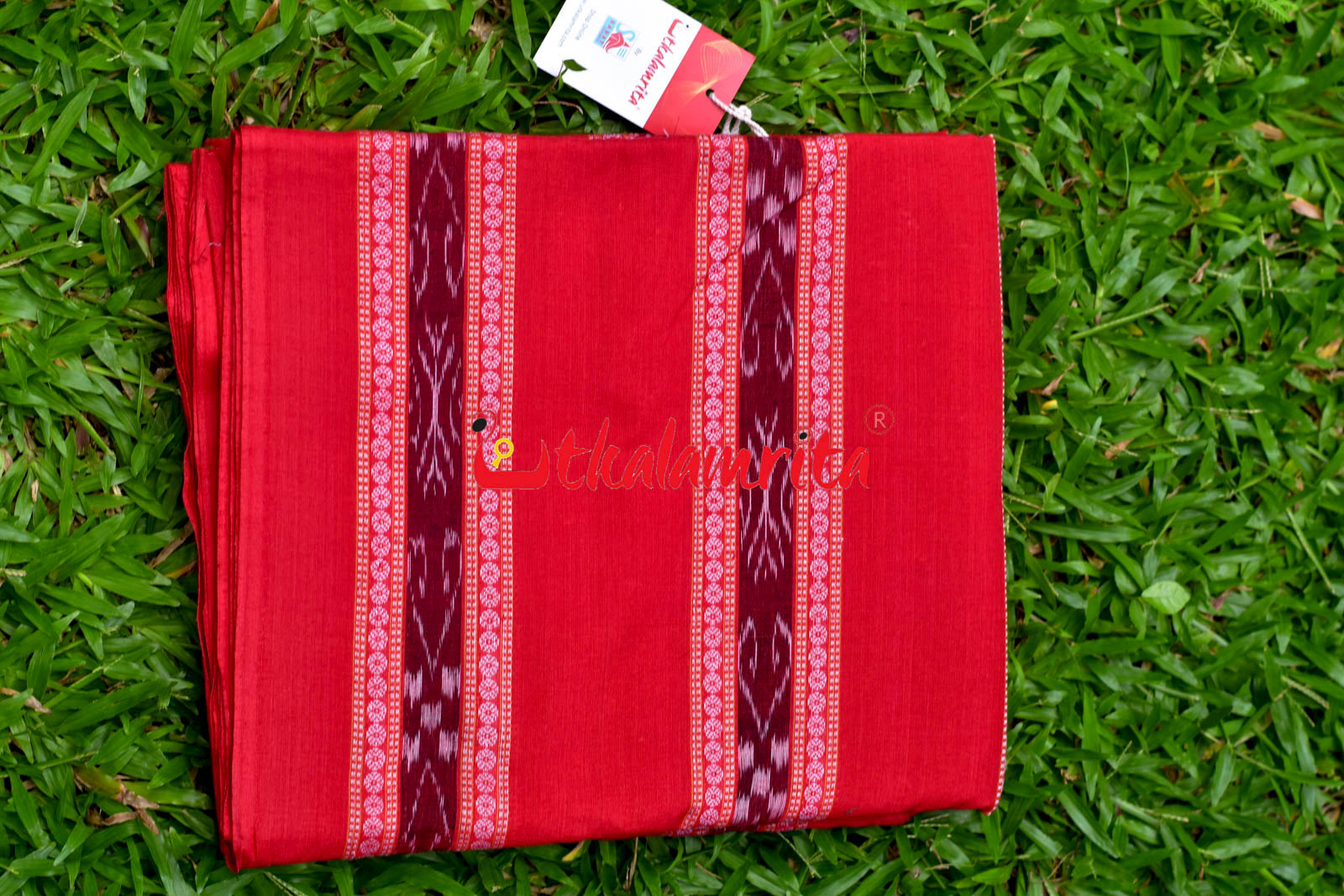 Red with Lines Ikat Border (Fabric)