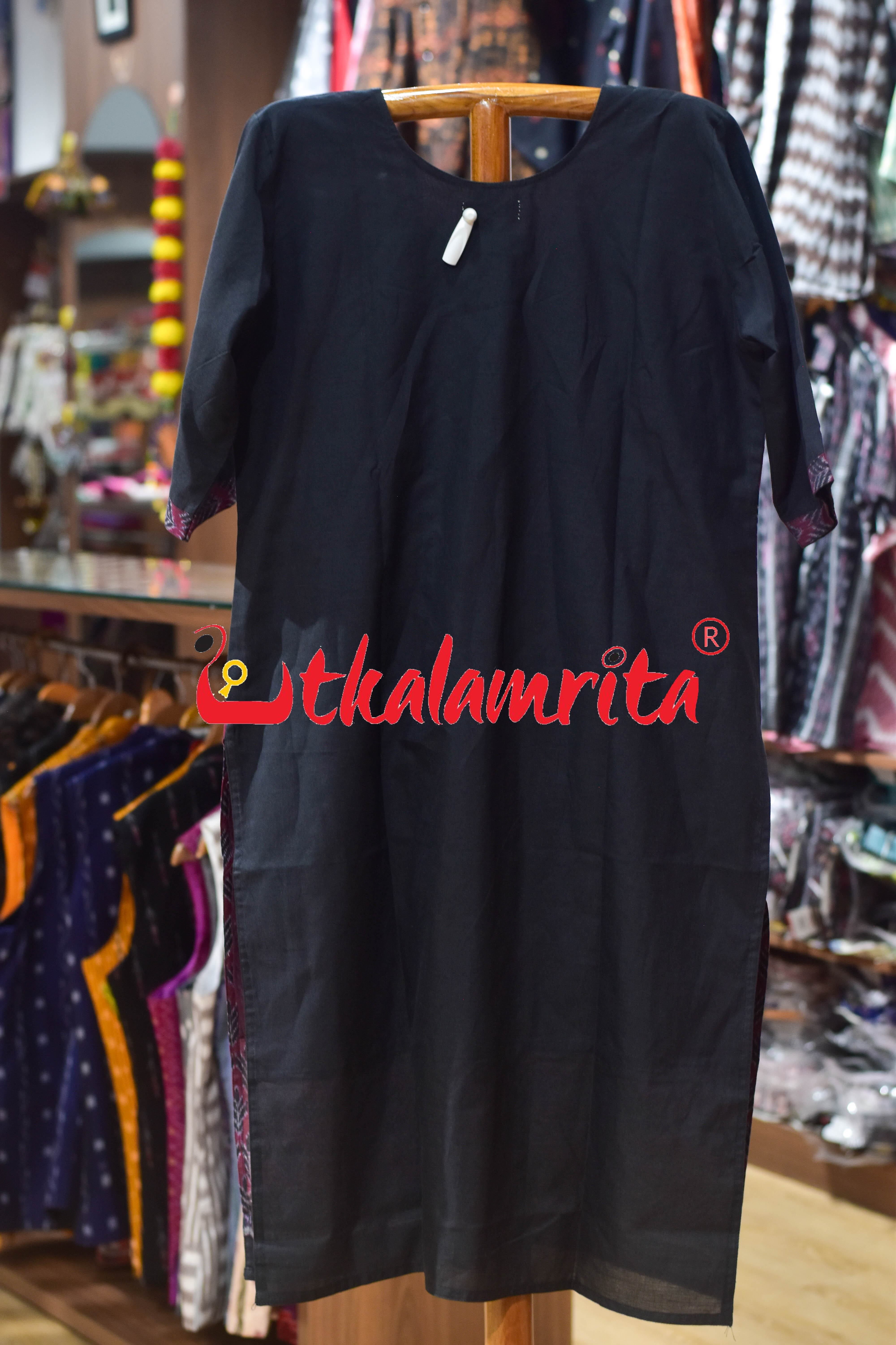 Black and Maroon Ferns Sambalpuri (Ladies Kurti)