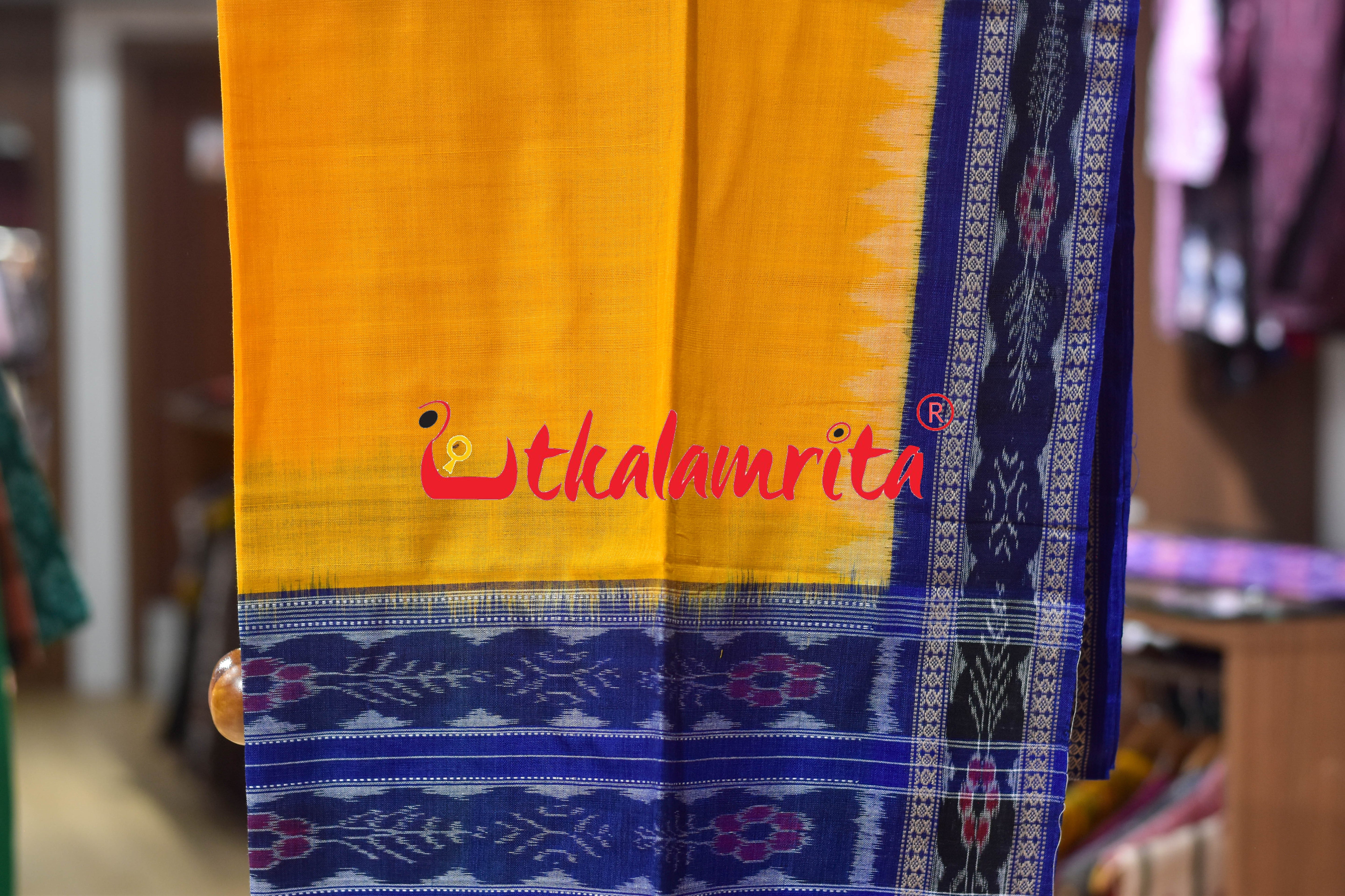 Purple Yellow Standing Tribals Sambalpuri Cotton Dress Set