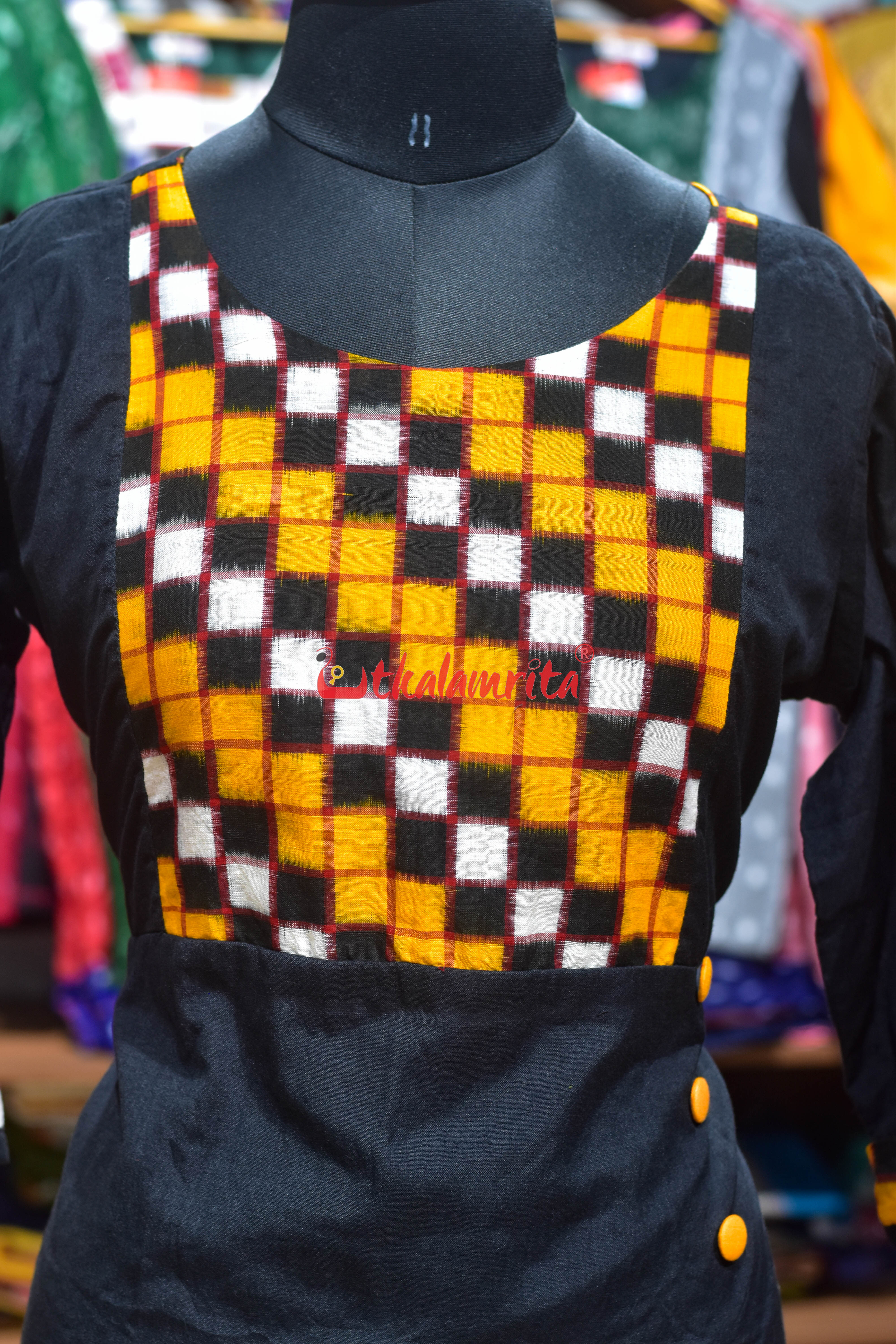 Black Yellow Sambalpuri Anarkali