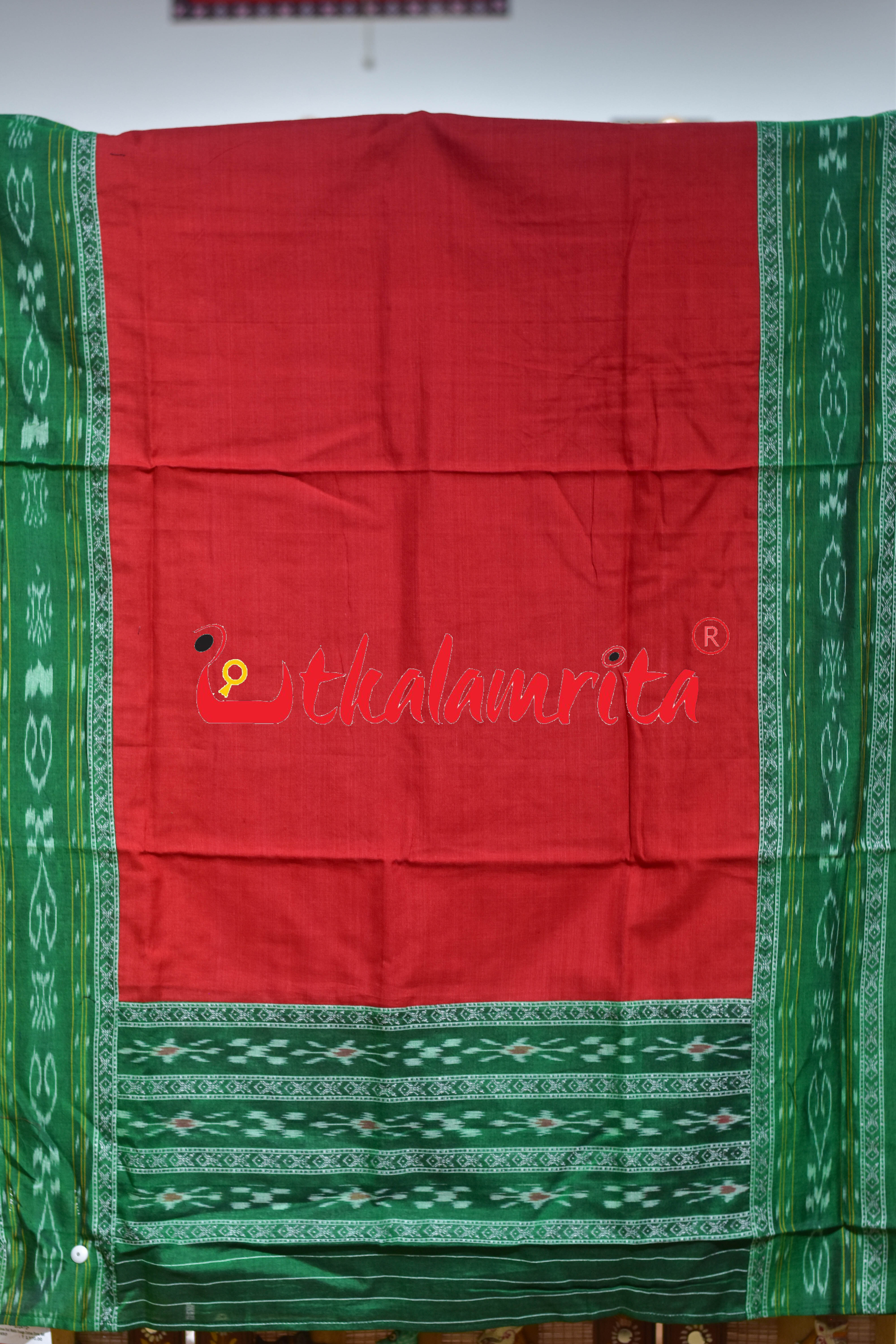 Green Red Middle Design Cotton Dress Set