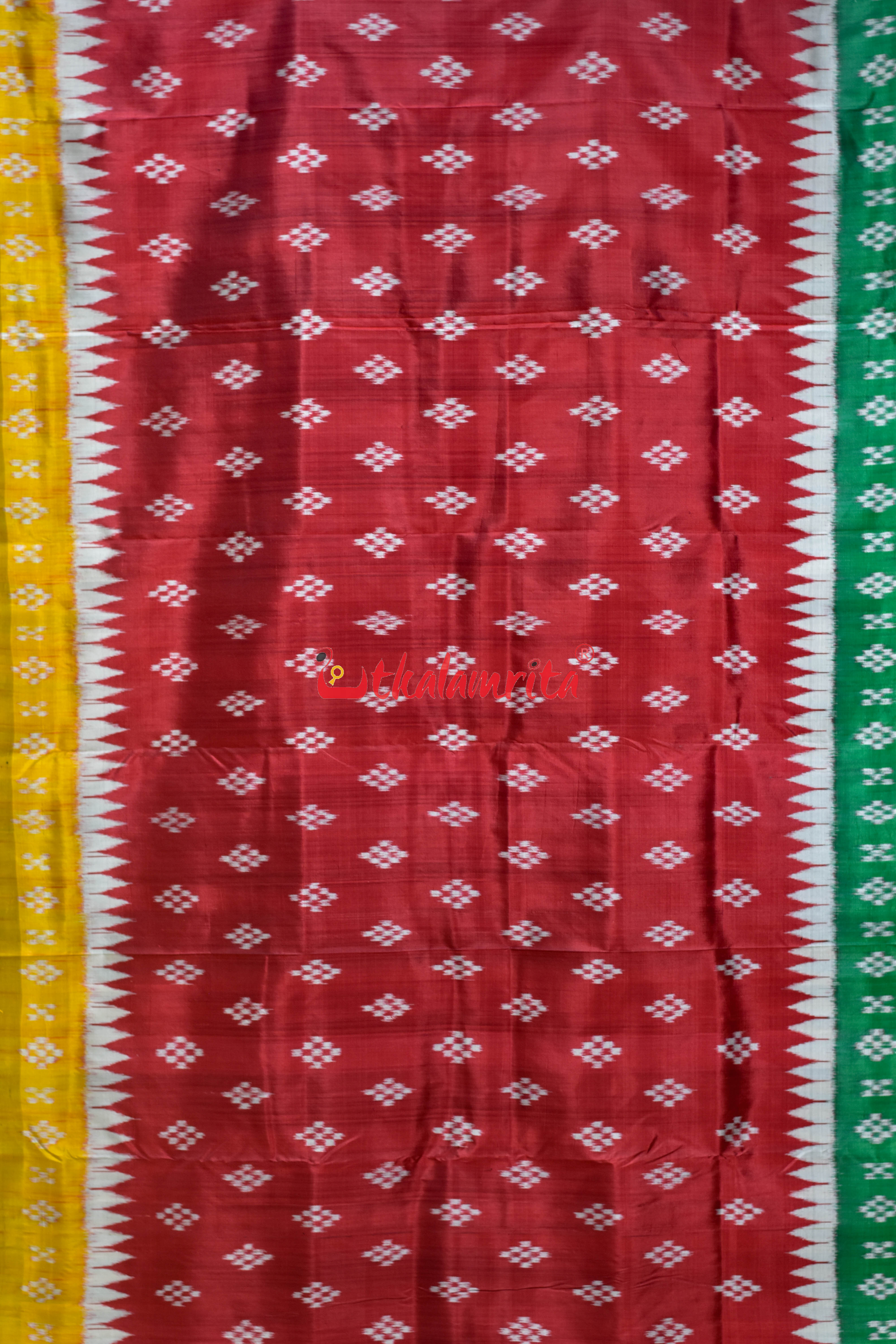 Ganga Jamuna Pasapali Red Khandua Silk Saree